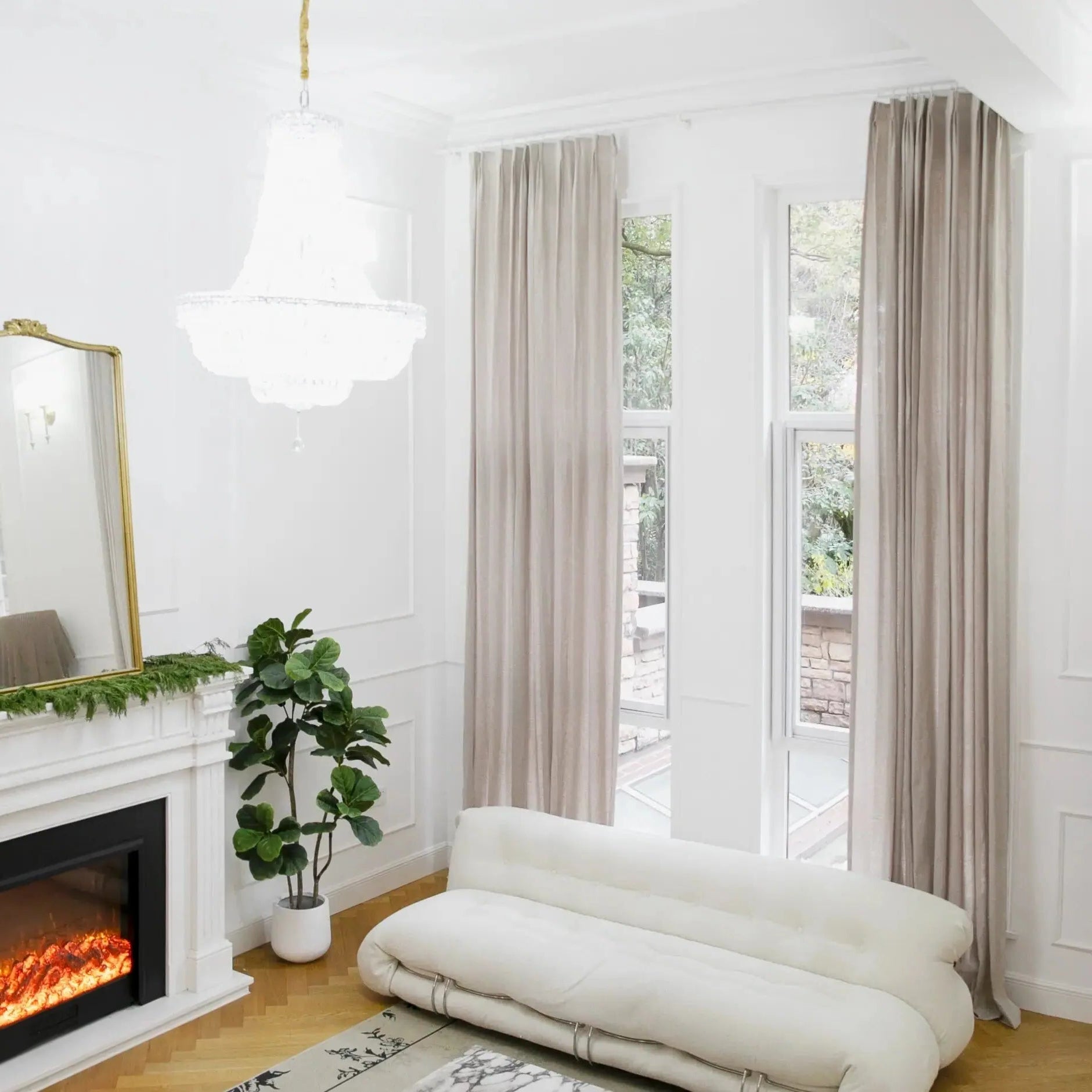 Ron Linen Herringbone Custom Pleated Curtains - Blackout Drapes for Living Room, Bedroom & Home Decor (Set of 2 Panels)