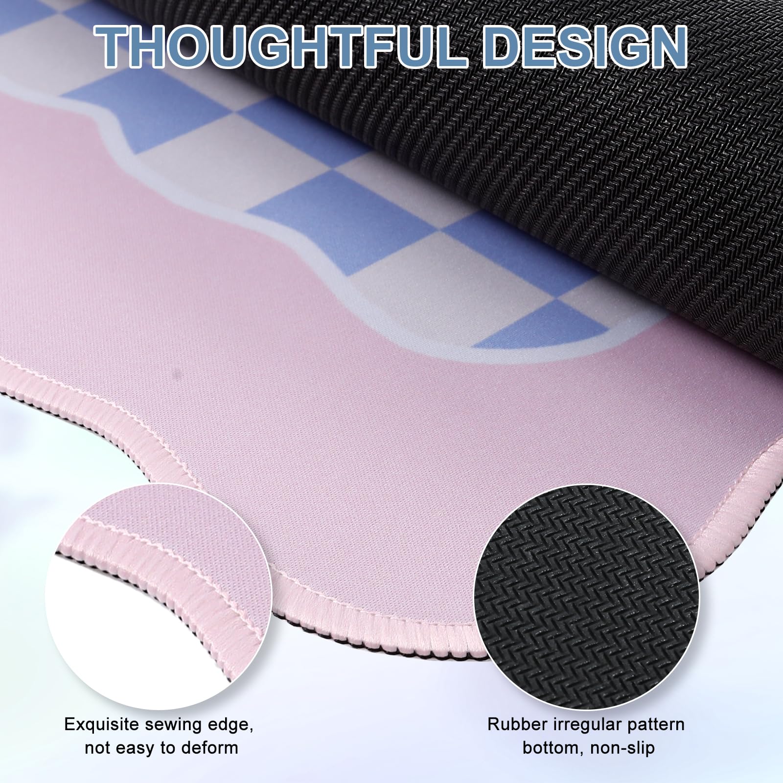 iCasso Pink Gaming Mouse Pad - XXL Extended Large Desk Mat (15.7x35.4 Inches) with Non-Slip Rubber Base, Soft Lycra Surface & Cute Irregular Edge Design - Perfect for Home Office, PC Gaming & Workstation Setup