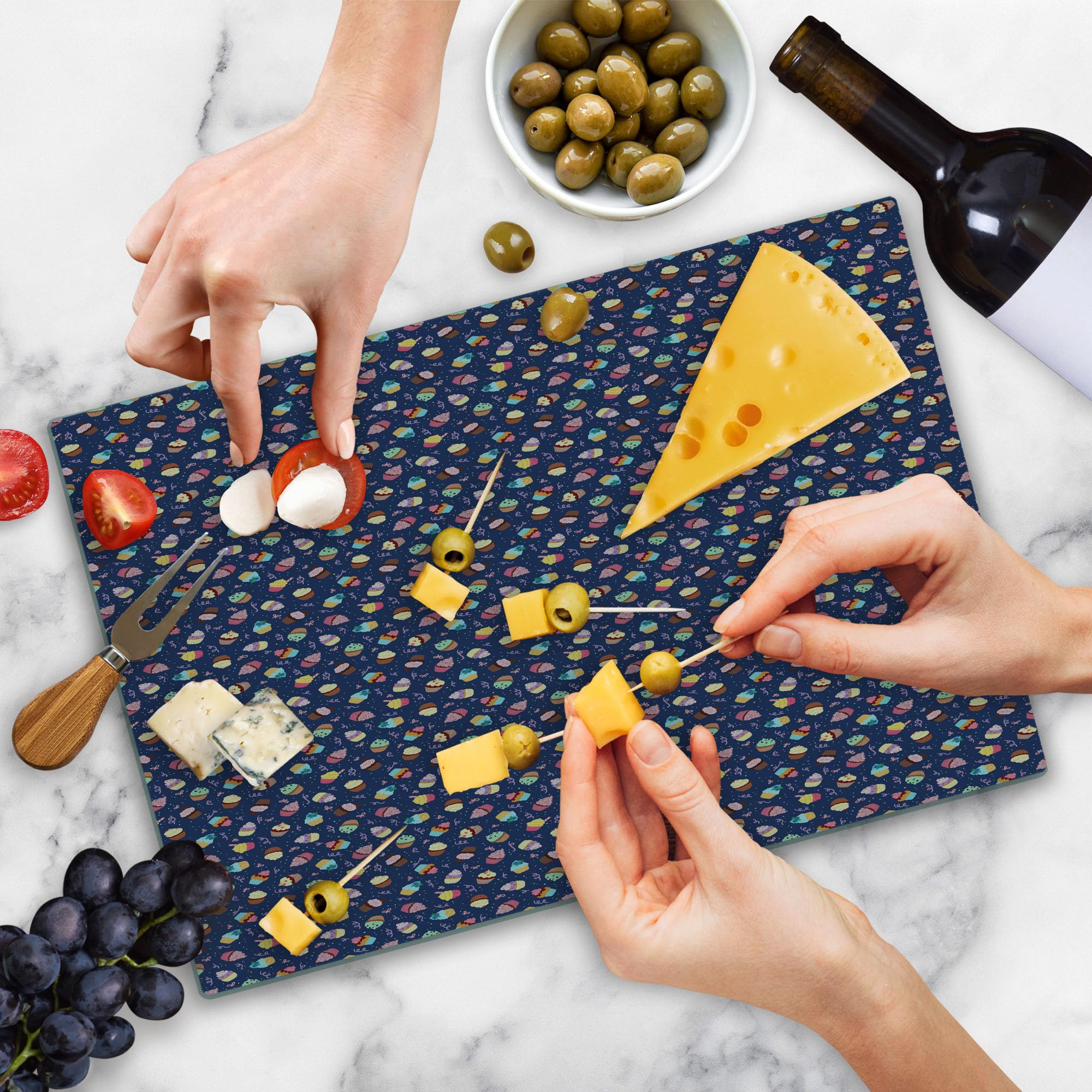 Ambesonne Colorful Cupcake Glass Cutting Board - Large Party Serving Tray for Desserts & Snacks