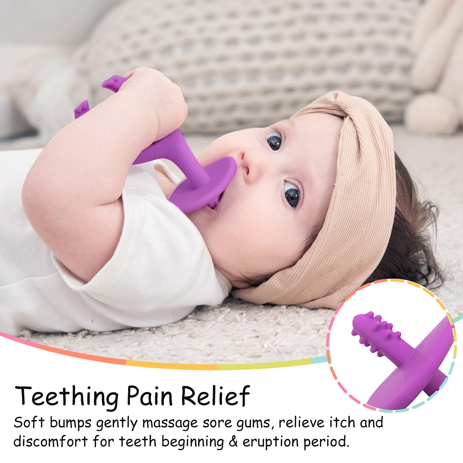 Mombella Baby Teething Toys for Infants 3-12 Months - Soft Silicone Teether with Clip, 2-in-1 Elephant Chew Toy & Pre-Training Toothbrush - Safe for 6-9 Month Old Babies (Purple) - Perfect for Soothing Sore Gums at Home or On-the-Go