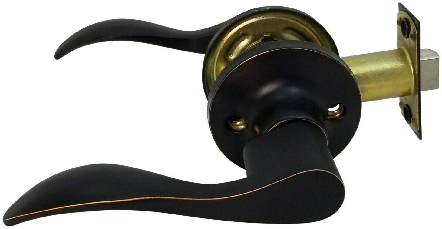 5-Pack Wave Style Oil-Rubbed Bronze Bedroom Closet Door Lock Lever Handles - Right Hand (RH) Passage Function for Home, Office & Commercial Use