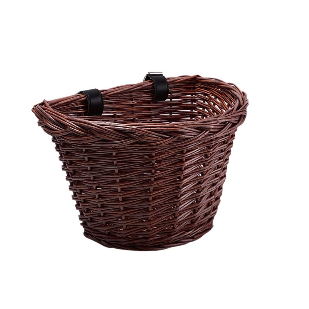 AIHIHE Wicker D-Shaped Bike Basket for Beach Cruiser - Hand-Woven Portable Shopping Basket with Leather Straps | Vintage Folk Craft Bicycle Handlebar Storage | Perfect for Beach Rides, Grocery Shopping & Picnic Outings