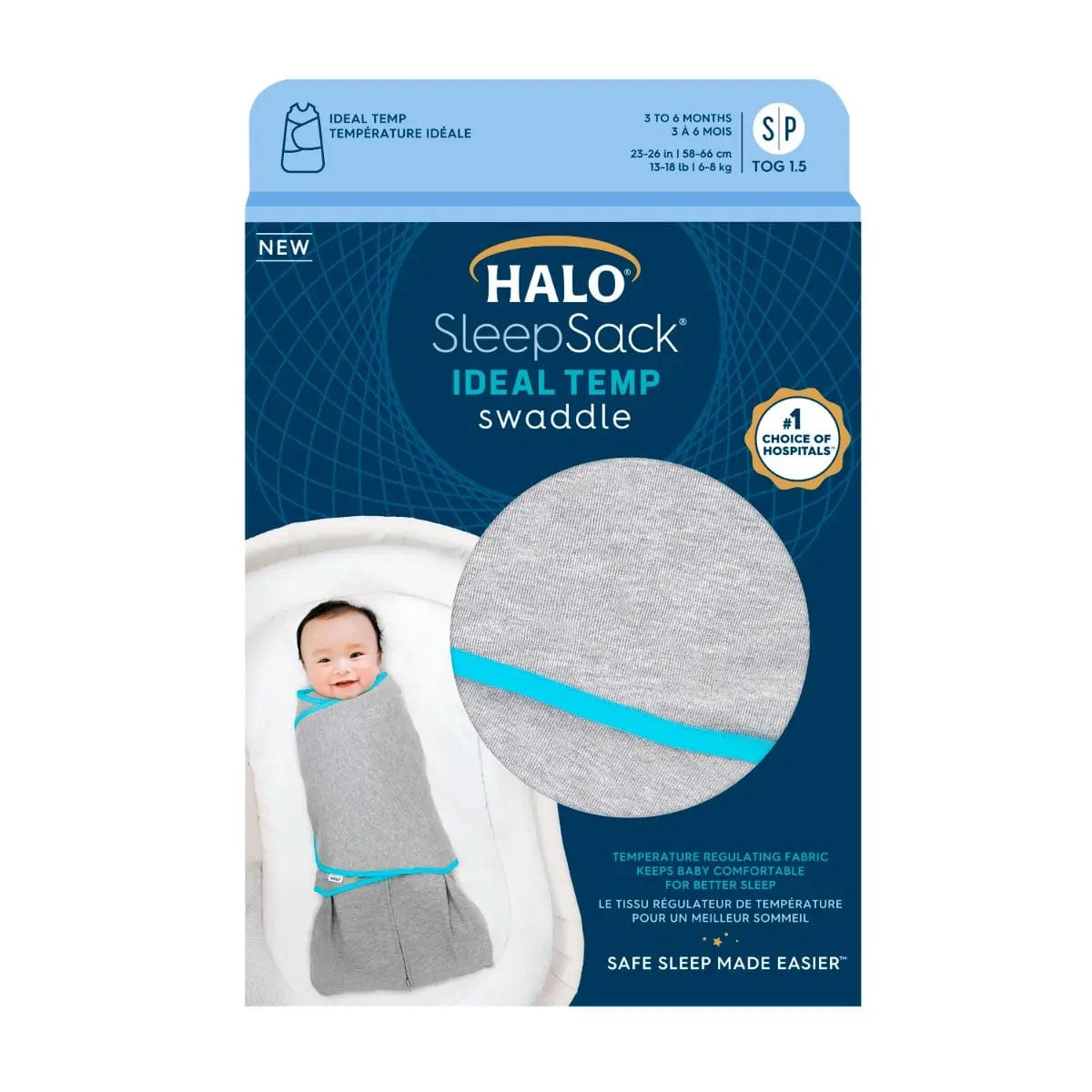 Halo Ideal Temp Sleepsack Medium - Heather Gray/Aqua - Breathable Baby Sleep Sack for Safe & Comfortable Sleep - Perfect for Nursery, Daycare & Travel