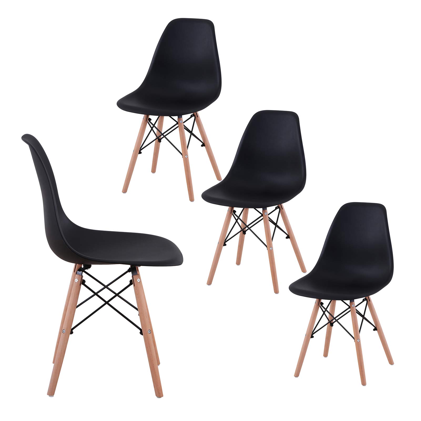 4-Piece Grey990 Mid Century Modern Armless Dining Chairs Set - Assembled Style for Home, Office, Coffee Bar & Restaurant Use - Black Contemporary Furniture