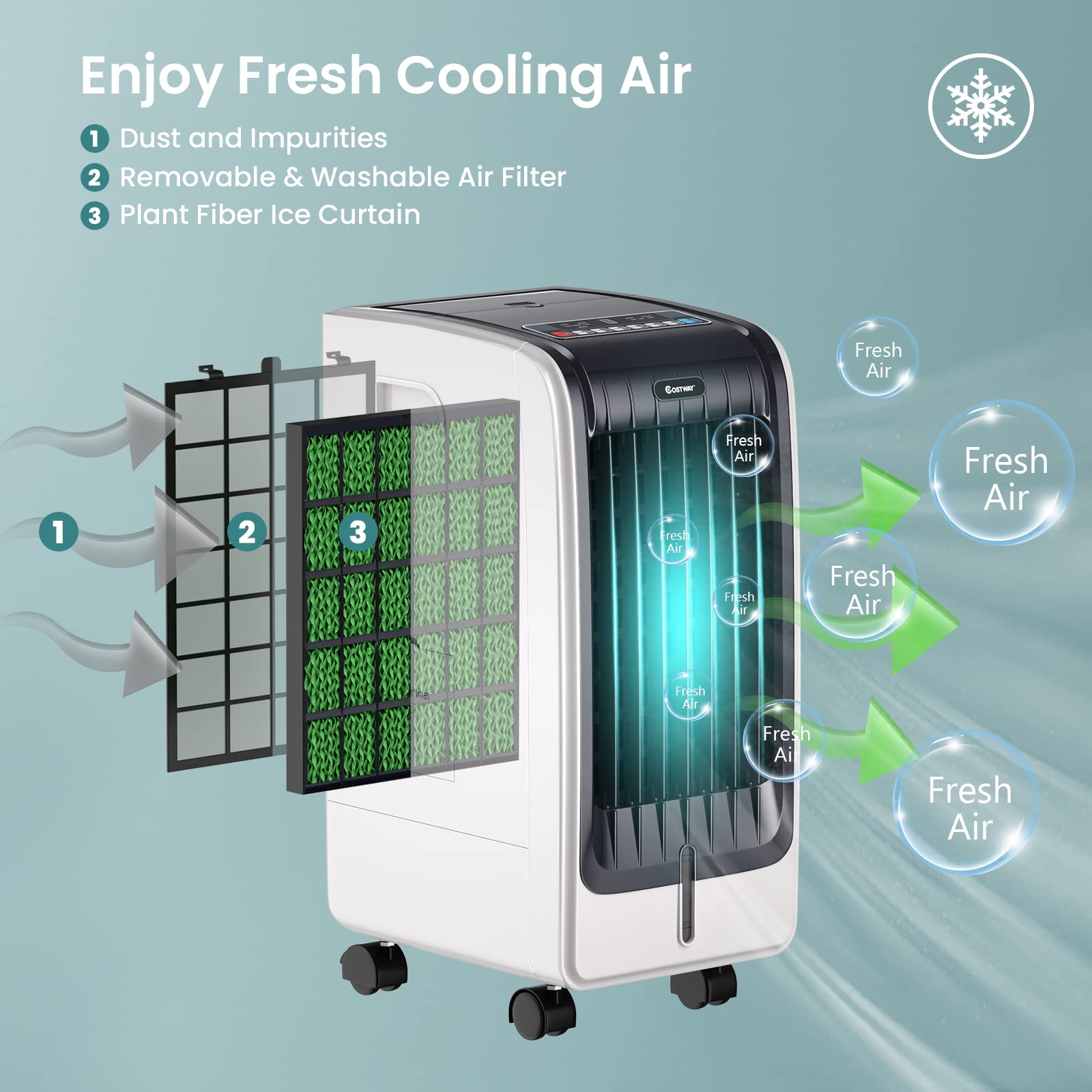 COSTWAY 3-in-1 Portable Evaporative Air Cooler with Remote Control | 8-Hour Timer & 2 Ice Crystal Boxes | Quiet Operation for Bedroom, Home & Office | Perfect for Summer Cooling & Indoor Comfort