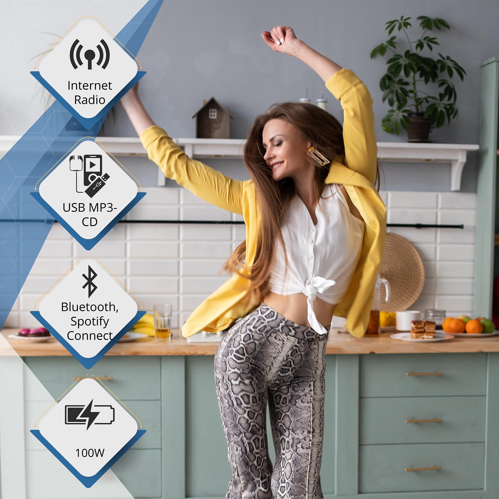 Philips Bluetooth & WiFi Stereo System with CD Player, Spotify, Internet Radio, FM Radio & MP3 Playback - 100W Powerful Sound with Crisp Highs & Rich Bass - Remote Control Included - Perfect for Home Entertainment, Parties & Relaxing Music Sessions