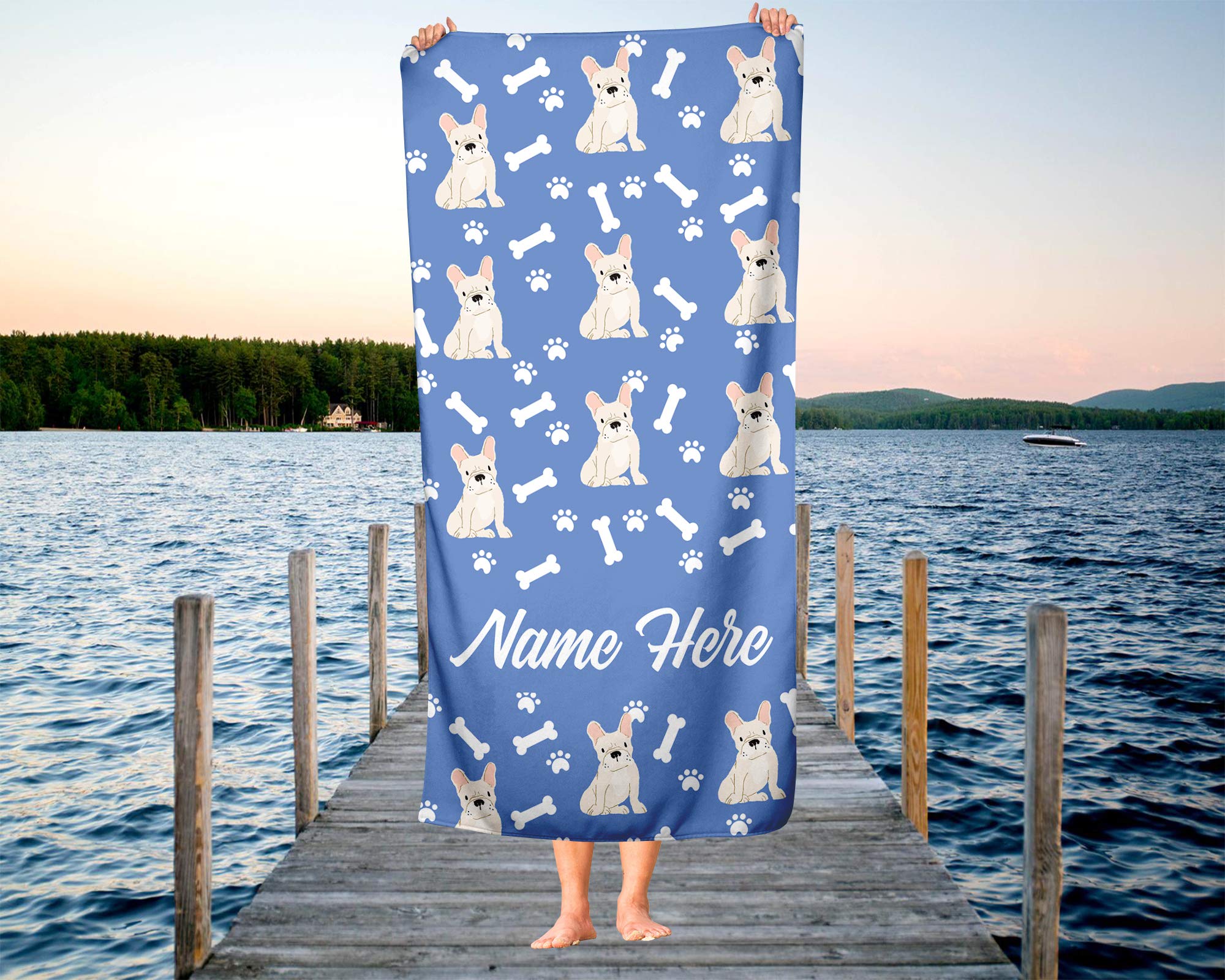 Personalized Fawn French Bulldog Pattern Beach & Bath Towels - Large & Medium Sizes - Custom Towels for Travel, Pool & Indoor Use - Soft Absorbent Towels for Adults & Kids - Perfect for Beach Days, Spa & Frenchie Lovers