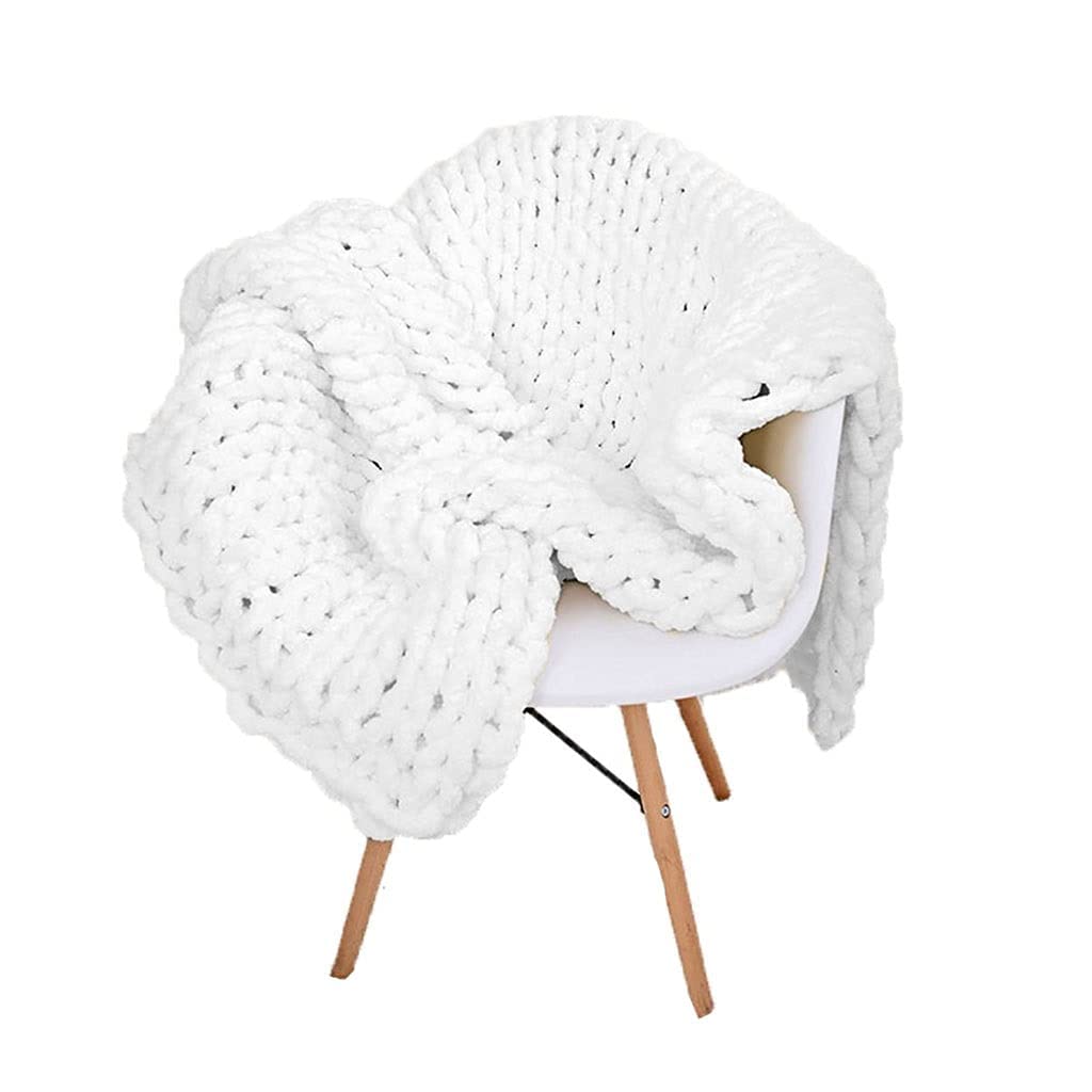 Premium Chunky Knit Blanket - Ultra Soft & Warm Weighted Throw for Bed, Sofa, or Chair - Cozy Home Decor in Blue (120x150cm) & White (100x150cm) - Perfect for Relaxing, Lounging & Gift Giving