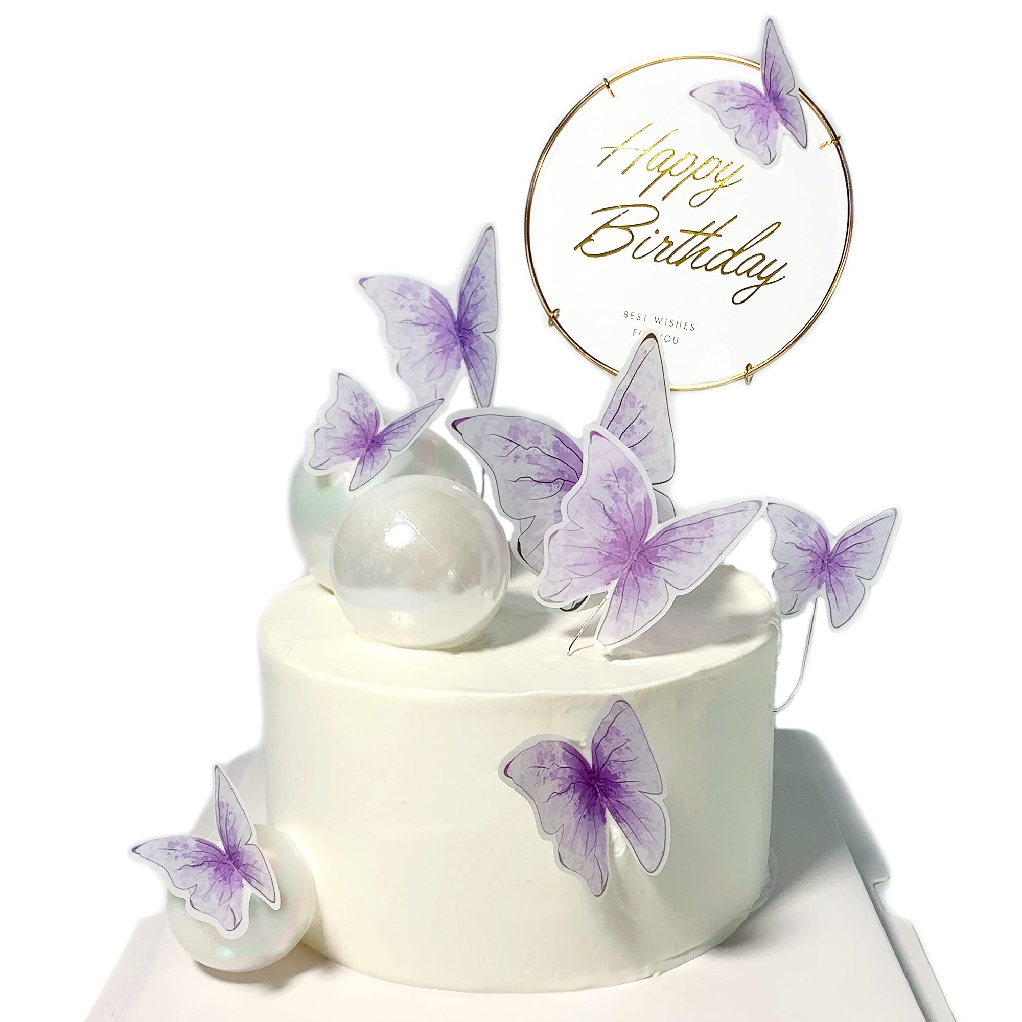 11-Piece Purple Butterfly Cake Toppers Set - Elegant Metal Gold Happy Birthday Cake Decorations for Women, Girls, Birthday Parties & Wedding Celebrations