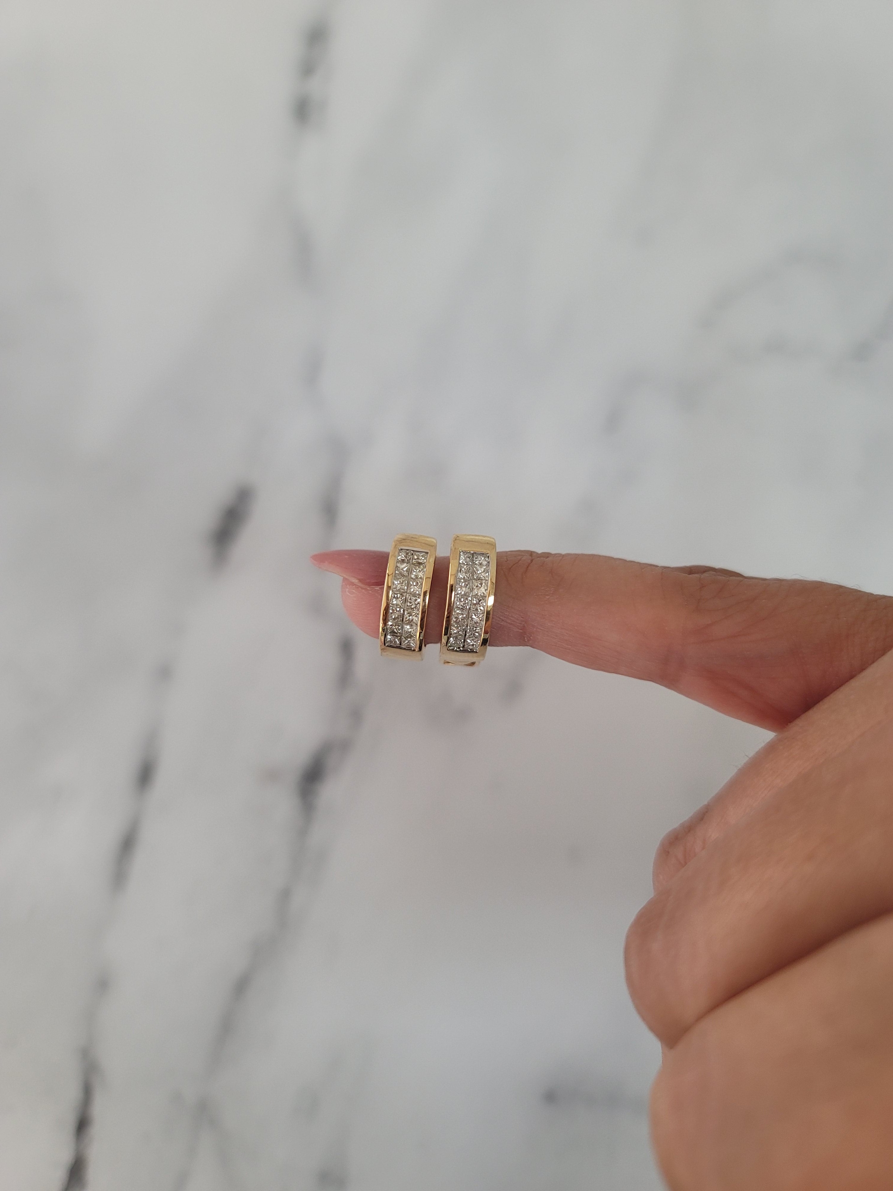 14K Yellow Gold Princess Cut Huggie Earrings – Elegant & Hypoallergenic Hoop Earrings for Women, Perfect for Weddings, Parties & Everyday Wear