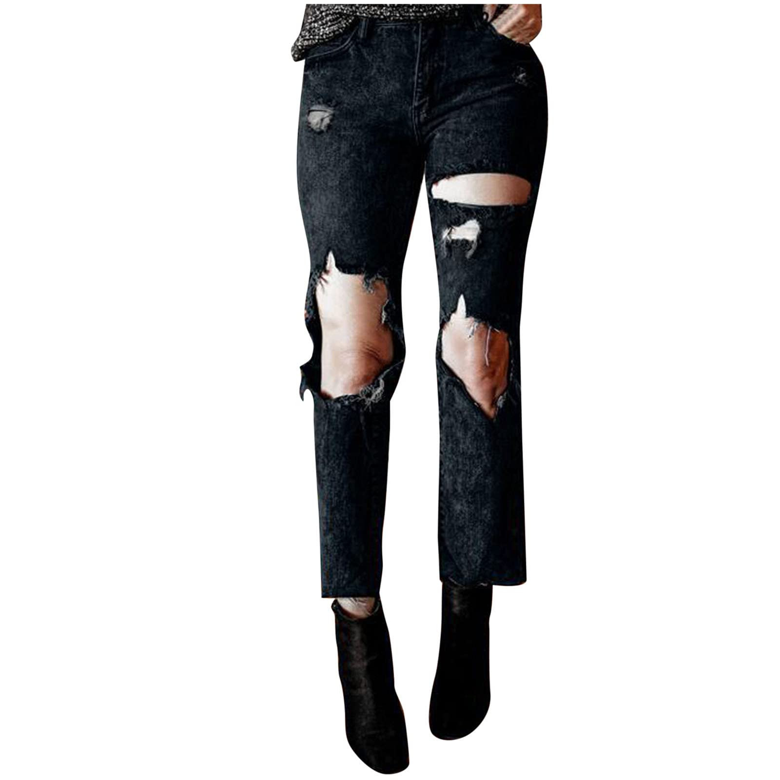 Slimming High Waist Stretch Skinny Jeans for Women - Black Ripped Denim Pants with Pull-On Design | Perfect for Casual Wear, Date Night & Everyday Comfort