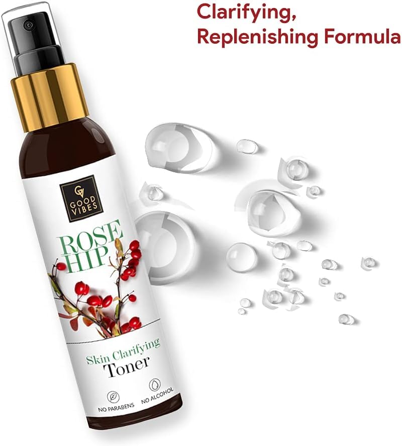 Good Vibes Rosehip Clarifying Toner 120ml - Alcohol-Free Anti-Aging Hydrating Facial Spray for Glowing Skin | Natural, Vegan, No Parabens or Sulfates | Perfect for Daily Skincare Routine & Travel