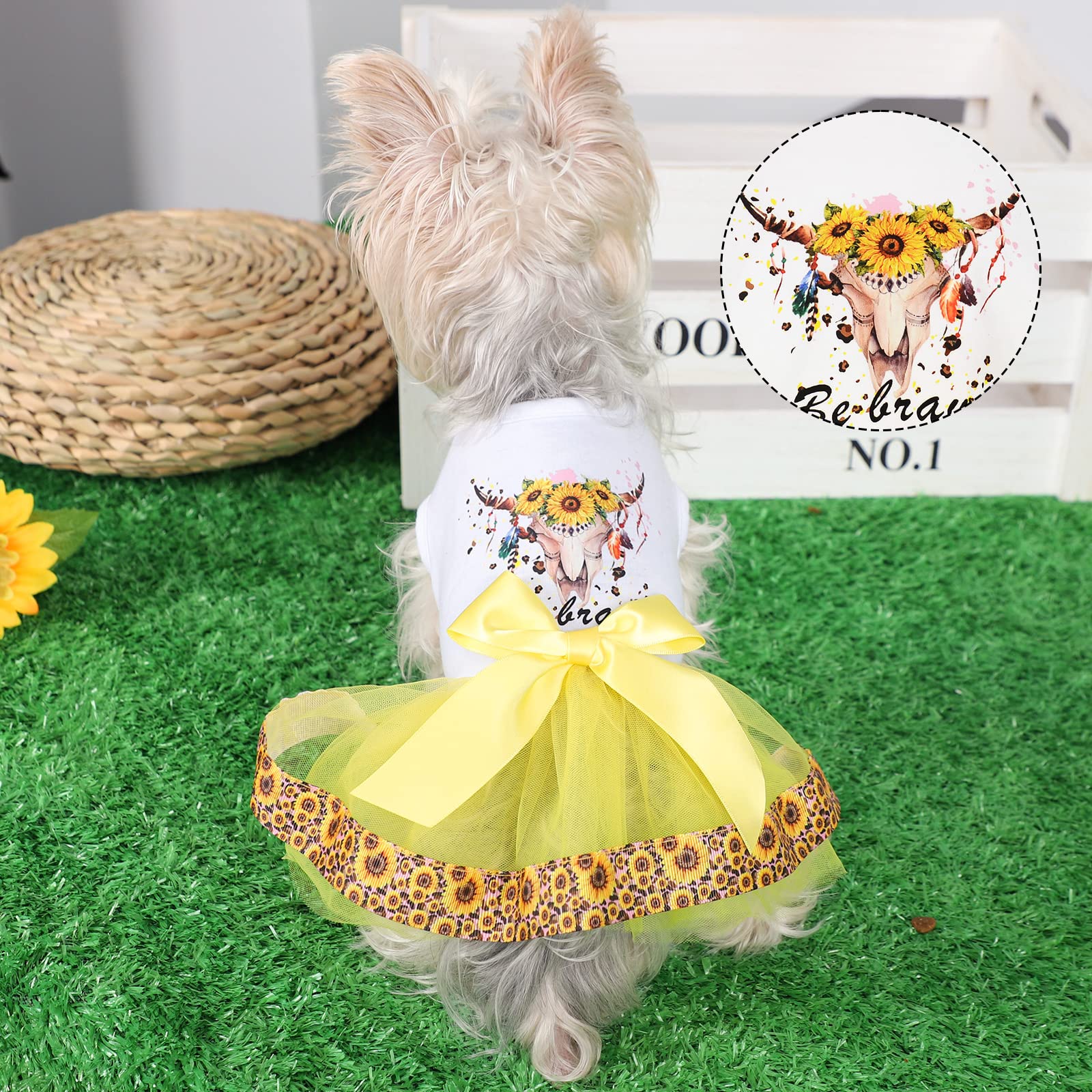 Sunflower Lace Dog Dress for Small Dogs - Cute Summer Outfit for Chihuahua & Yorkie | Perfect for Outdoor Photos