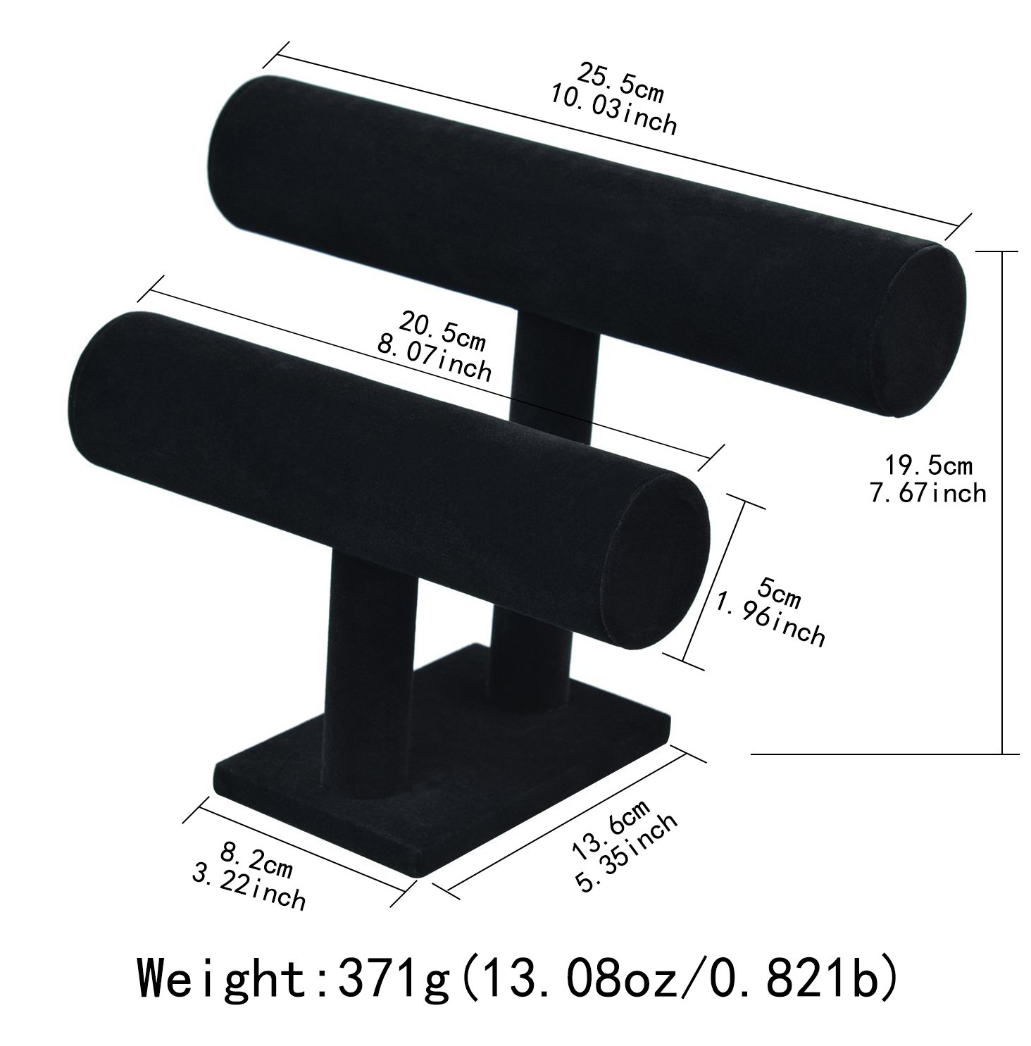 Velvet Jewelry Organizer Stand - 2-Tier Bracelet Holder for Watches, Necklaces & Rings | Jewelry Display & Storage for Women & Girls | Perfect for Dresser, Vanity & Travel (Black)