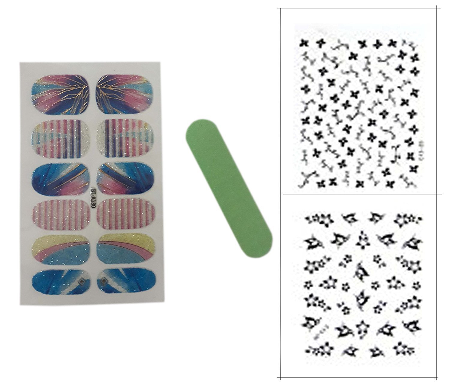 12Pcs Self-Adhesive Nail Stickers Kit with 2Pcs 3D Nail Decals - DIY Nail Art Stencils & Stamping Tools for Home & Salon Use - Perfect for Manicures, Parties, and Gift Giving