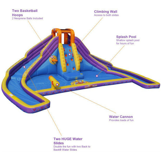 KidWise Aztec Falls Back to Back Water Park - Inflatable Water Slide for Kids Outdoor Play, Summer Backyard Fun, Birthday Parties & Family Gatherings