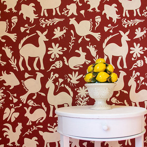 Authentic Otomi Folk Art Wall Stencil - Mexican Hand-Painted Floral Design for Home Decor, DIY Projects & Nursery Wall Painting
