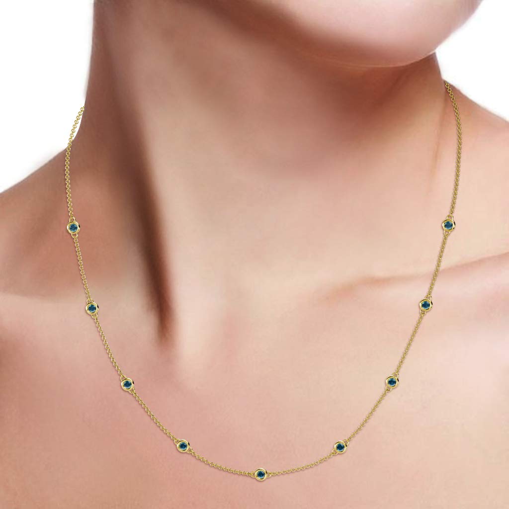 London Blue Topaz 9-Station Necklace 0.70 Carat Total Weight in 14K Yellow Gold - Perfect for Weddings, Anniversaries & Special Occasions