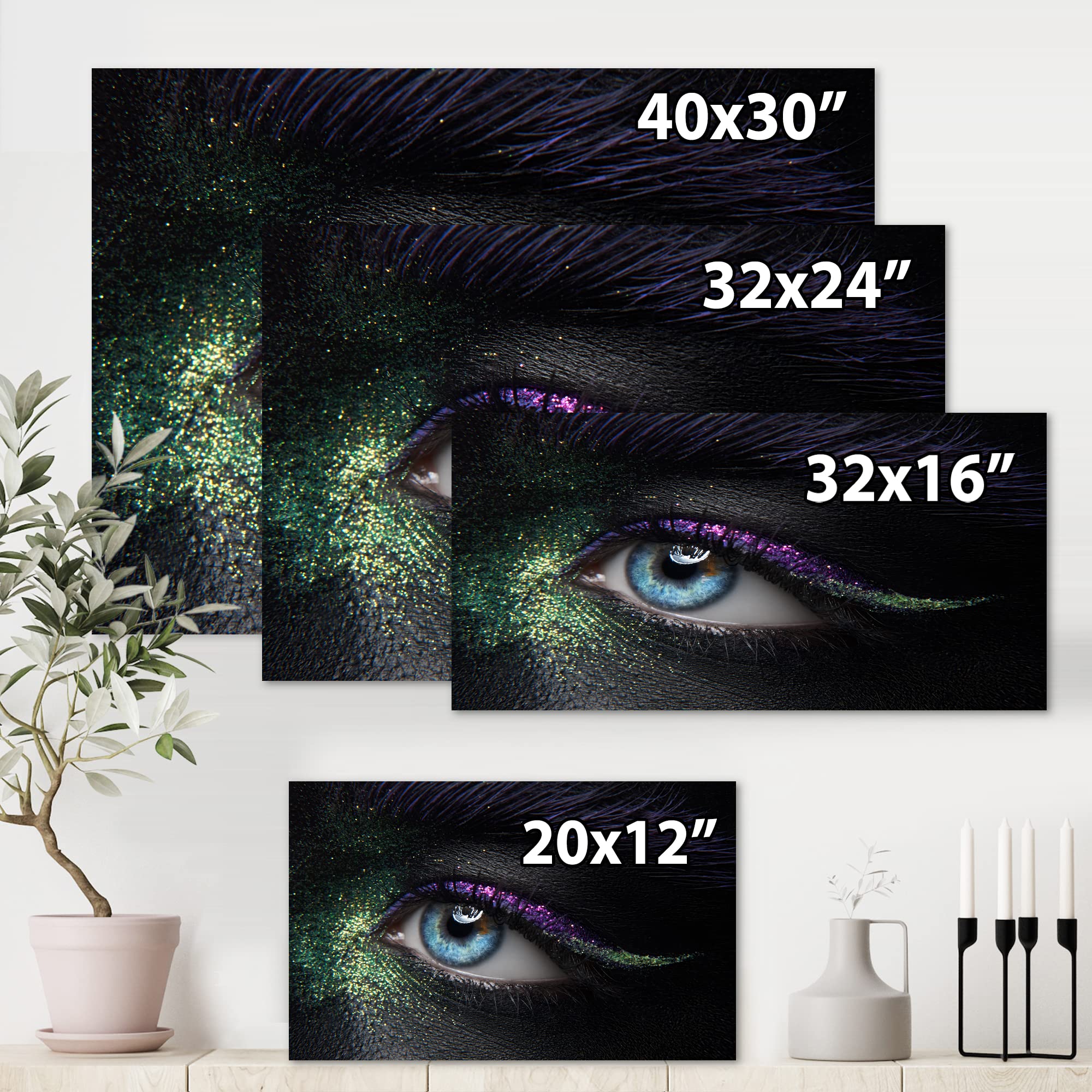 Green & Purple Sparkling Female Eyes Modern Canvas Wall Art - Perfect for Living Room, Bedroom & Office Decor