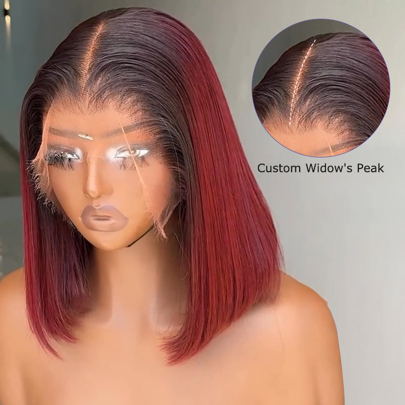 Eullair 13x6 Skin Melt Lace Front Wig - 1B Ombre Straight Bob Wig with Widow's Peak Hairline & Custom Color | Perfect for Cosplay, Daily Wear & Special Occasions