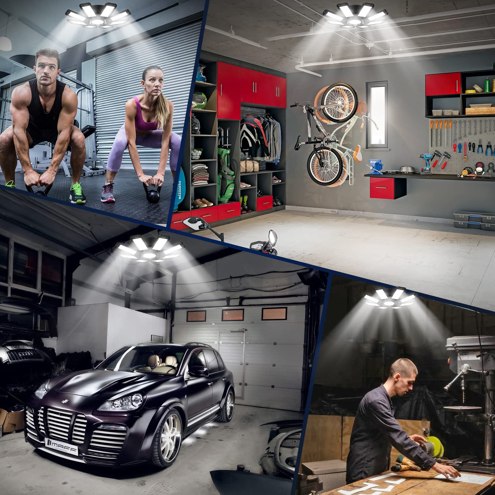 240W LED Garage Light with 8 Adjustable Panels - 24,000LM Bright Shop Light, 6500K Daylight White, E26/E27 Socket Compatible - Perfect for Workshops, Basements, Garages, and Barns