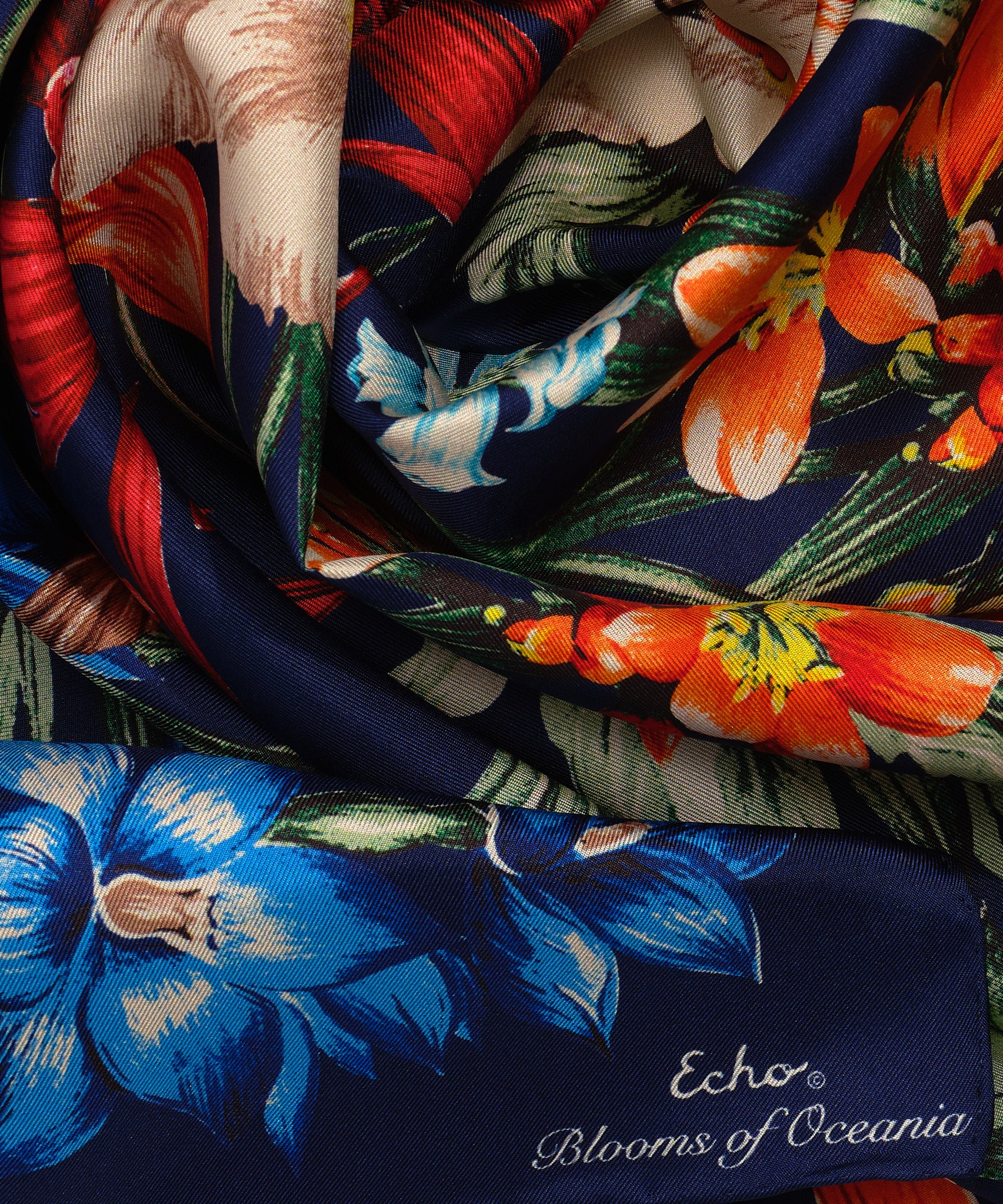 Blooms Of Oceania 35 Silk Square Scarf - Elegant Floral Print Fashion Accessory for Women, Perfect for Parties, Weddings & Office Wear