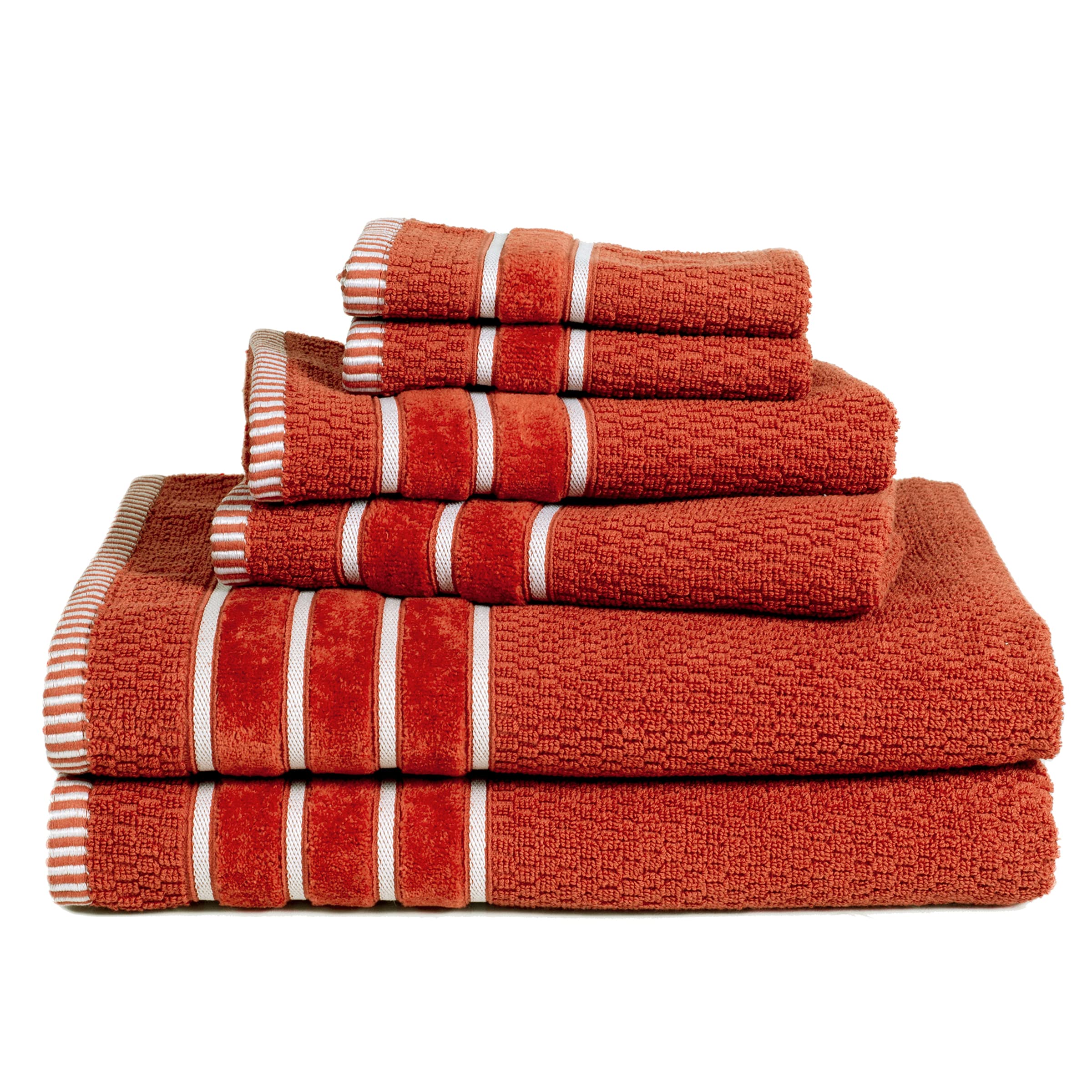 Bedford Home 100% Cotton Rice Weave 6-Piece Bath Towel Set - Soft & Absorbent for Bathroom, Spa & Pool Use - Brick Color