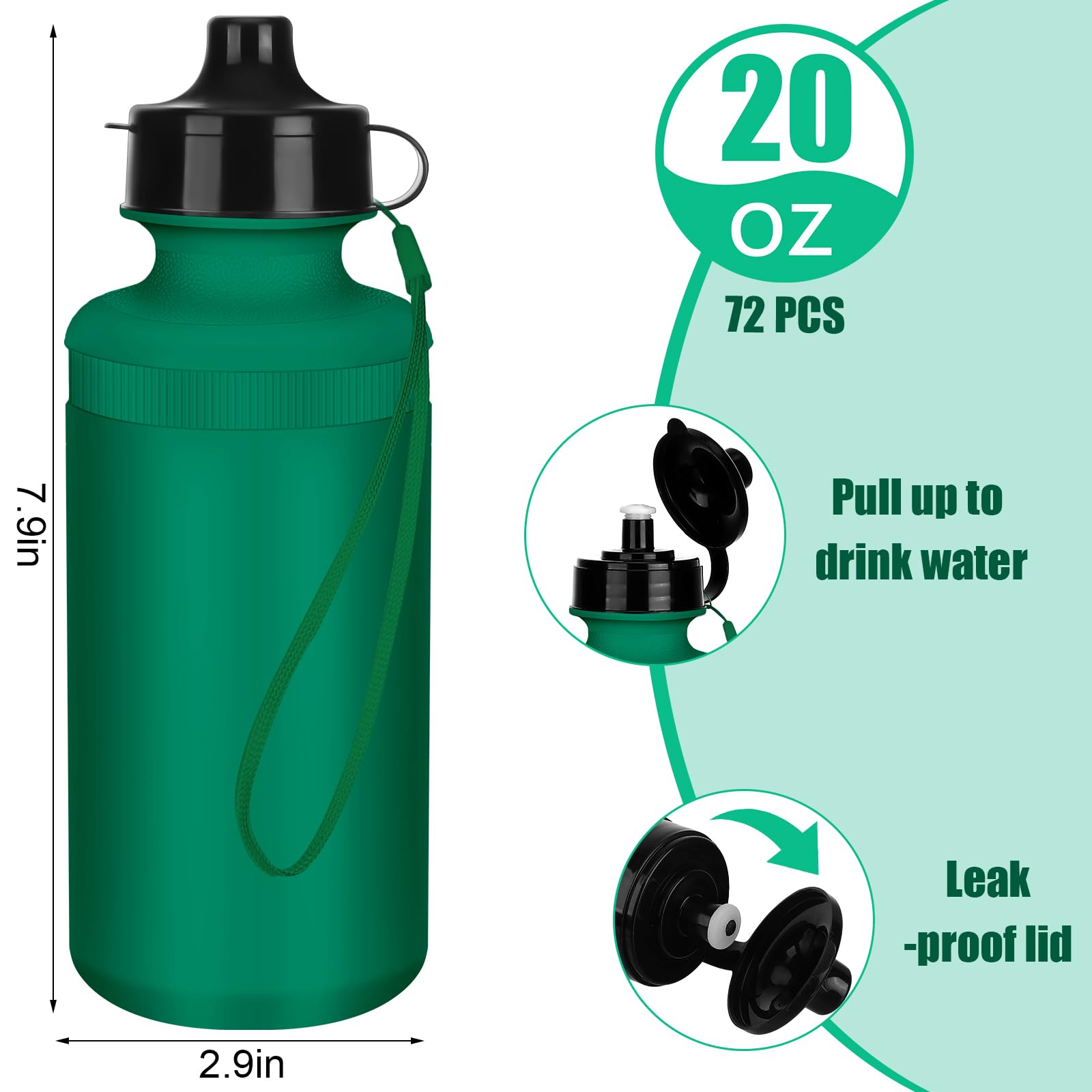 72 Pcs 20 oz Reusable Sports Water Bottles Bulk with Nylon Strap - Squeeze Plastic Bottles for School, Football, Parties & Gifts - Easy Open Top Caps & DIY Blank Cups for Hydration On The Go