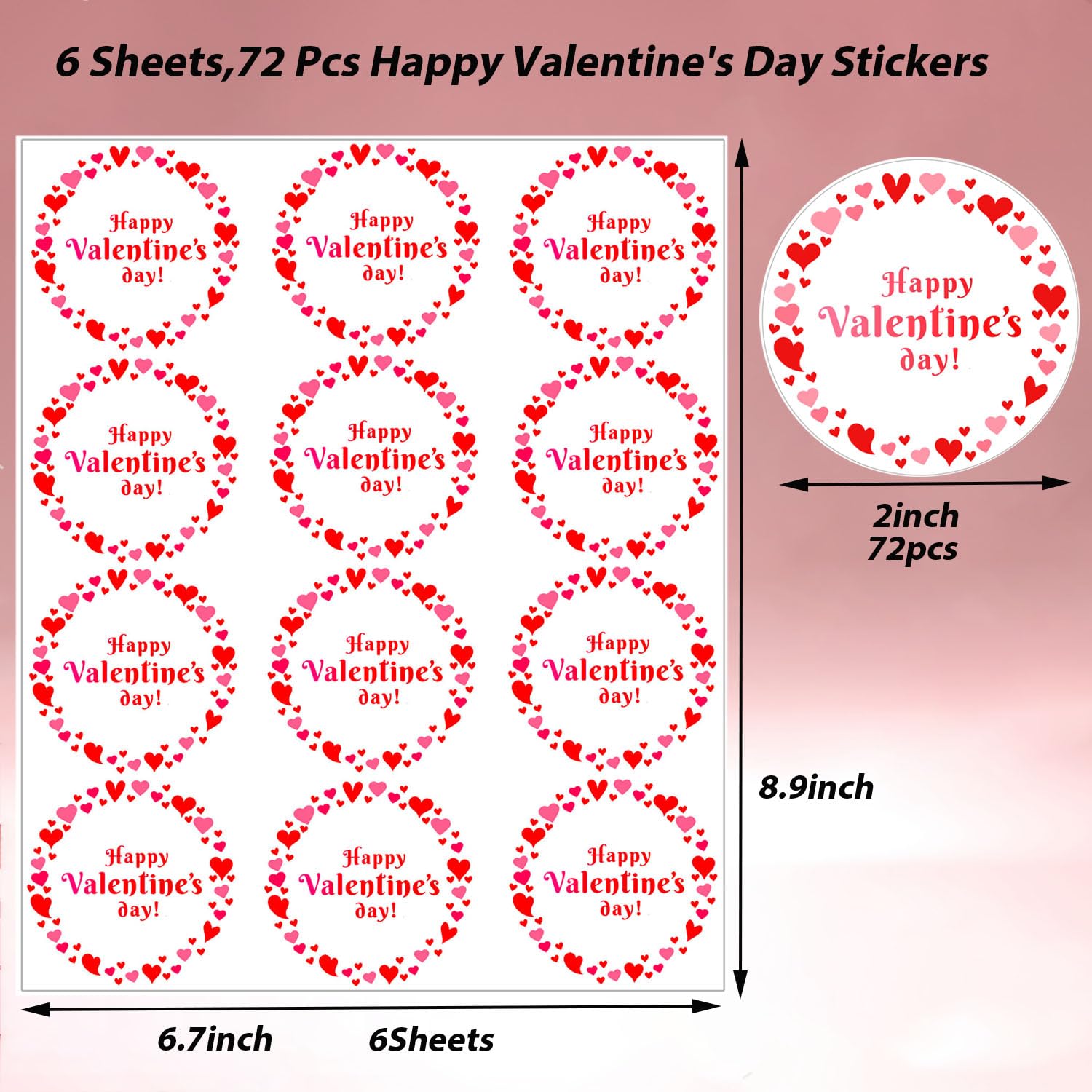 72 Pcs Heart Stickers for Valentine's Day - Cute Love Labels for Gift Wrapping, Envelopes & Decorations - Perfect for Kids & Adults to Seal Love Letters & Decorate Boxes (Romantic, Party, School Crafts)