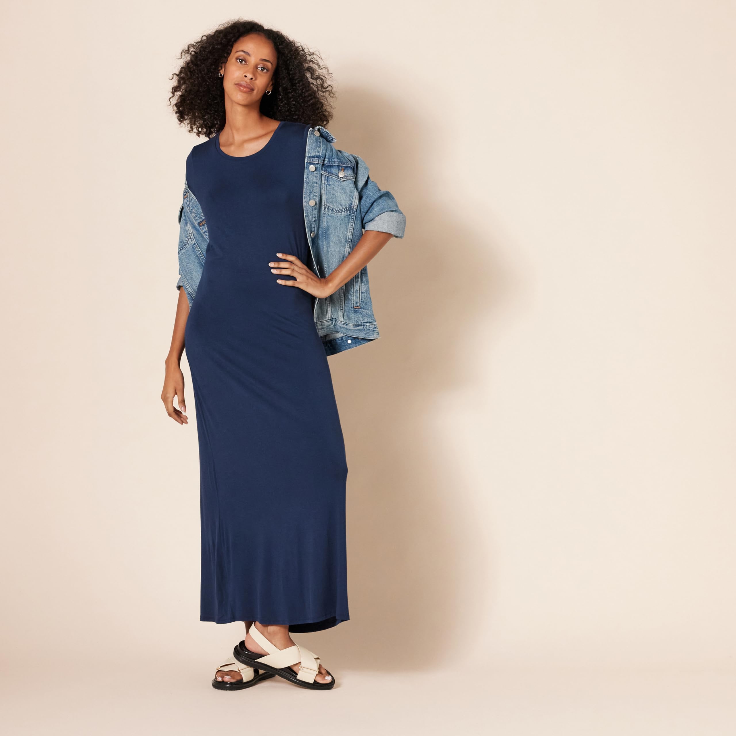 Amazon Essentials Women's Short-Sleeve Maxi Dress - Flowy Summer Dress with Pockets, Casual Beach Dress for Women, Perfect for Vacations, Weddings & Outdoor Events