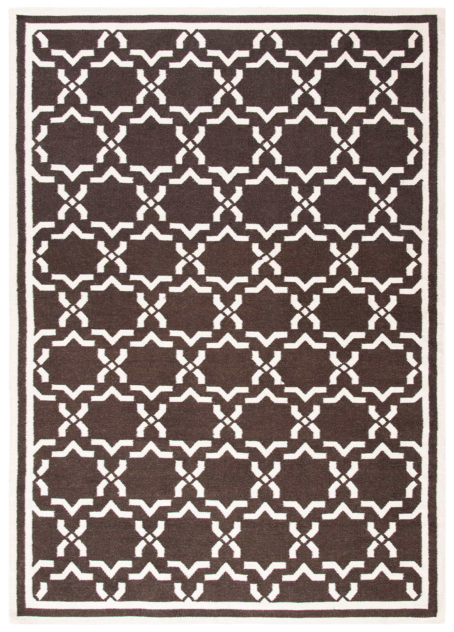 SAFAVIEH Dhurries Collection 4' x 6' Handmade Flatweave Premium Wool Area Rug - Chocolate & Ivory Striped Design for Living Room, Bedroom & Office Decor
