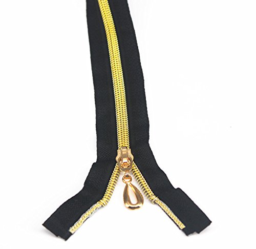 5-Piece 40cm Open-End Metal Gold Teeth Zippers for Jeans & Casual Pants - Durable Sewing Zipper Accessories (Black) - Perfect for DIY Clothing Repairs & Fashion Upcycling Projects