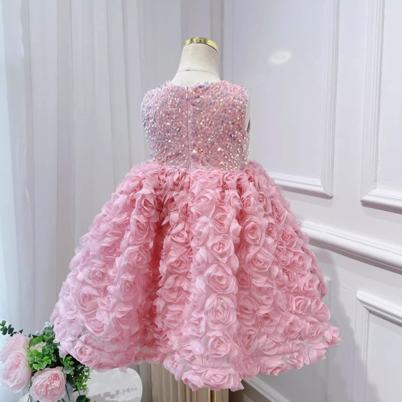 Elegant Baby Girls Sleeveless 3D Rose Formal Party Dresses - Toddler Princess Gown for Birthday, Wedding & Special Occasions