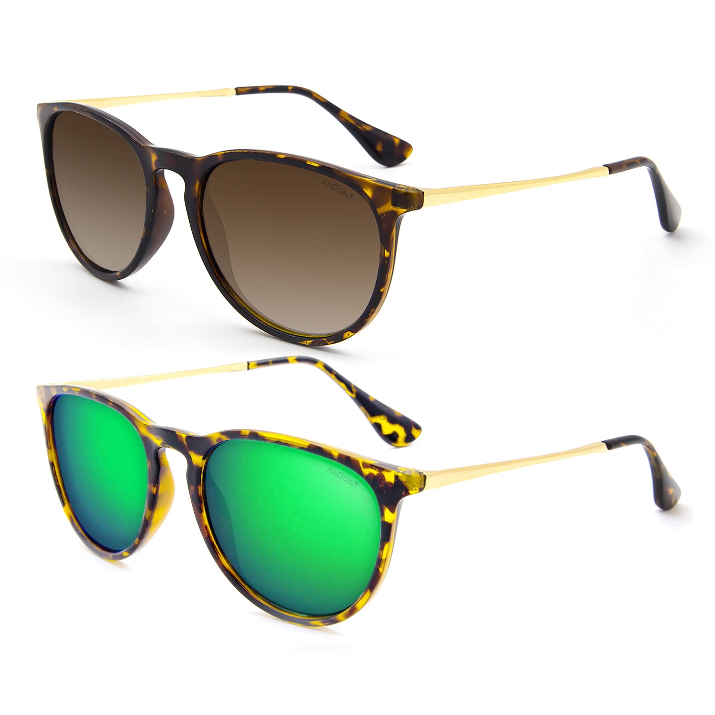Vintage Polarized Sunglasses for Women & Men - UV400 Protection Retro Round Mirrored Lens - Perfect for Driving, Beach & Outdoor Activities