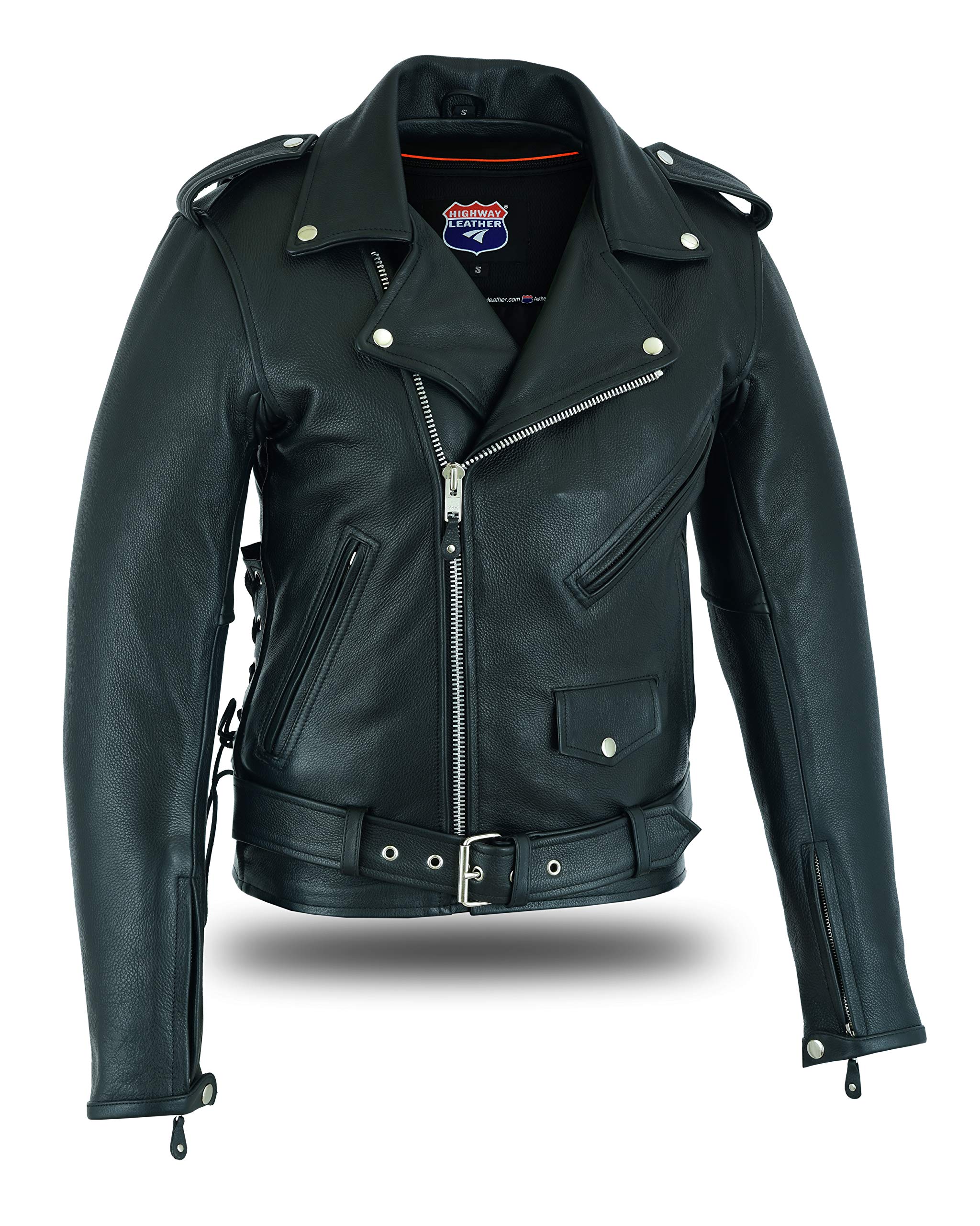 Vintage Police Style Motorcycle Leather Jacket for Men - Highway Leather Biker Jacket with CE Armor - Perfect for Cruising, Riding & Motorcycle Enthusiasts