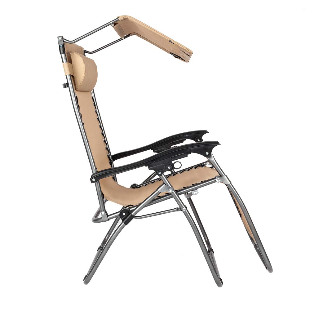Takefuns Zero Gravity Lounge Chair with Adjustable Canopy - Portable Outdoor Recliner for Patio, Beach, Poolside & Camping - Comfortable Khaki Leisure Chair for Relaxing in Sun or Shade