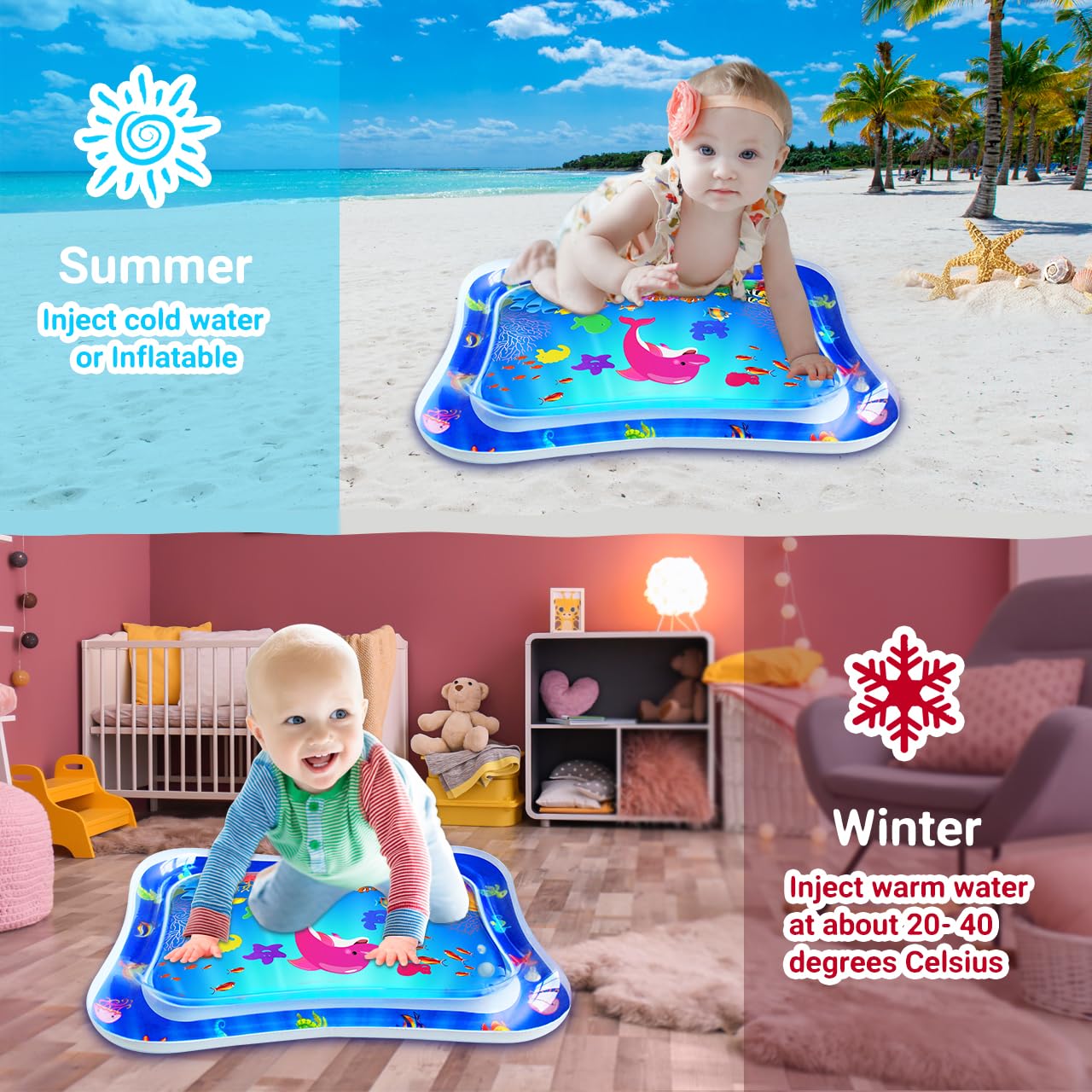ZMLM Inflatable Baby Tummy Time Water Play Mat - Sensory Activity Toy for Newborns & Infants 3-12 Months | Developmental Toy for Boys & Girls | Perfect Easter Gift & Toddler Playmat (Blue) - Great for Floor Play, Sensory Development & Early Learning Activities