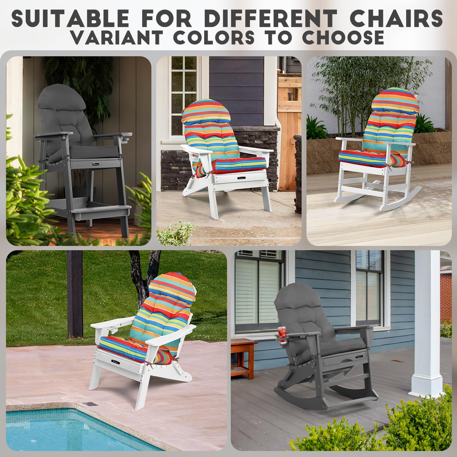 **FUNBERRY 4-Piece Patio Chair Cushions Set – Thick, Comfortable, Non-Slip, Waterproof & Fade-Resistant with Ties – Perfect for Rocking Chairs, Outdoor Lounging, and Backyard Relaxation**