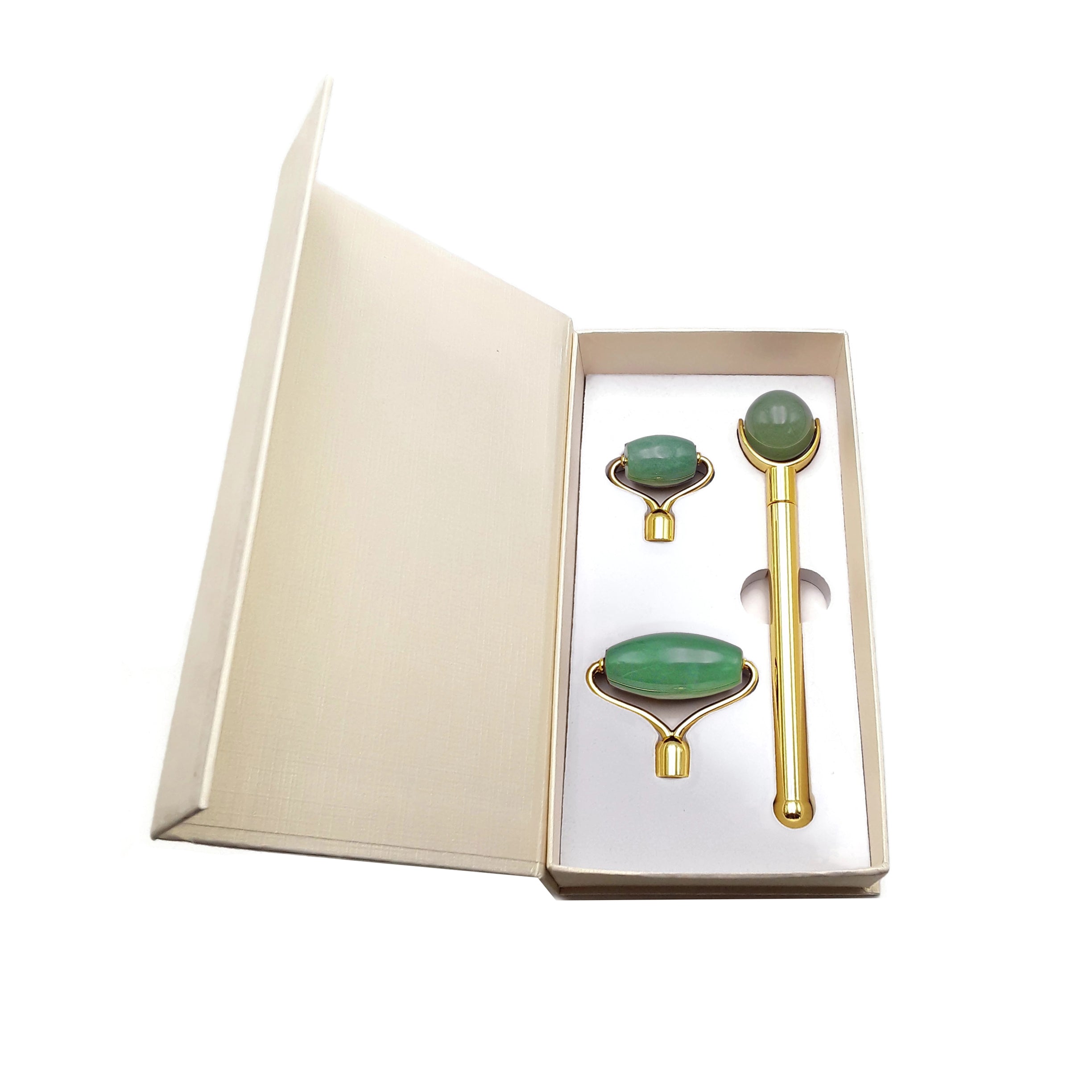 3-in-1 Green Aventurine Jade Face Roller Set with Detachable Pieces - Facial Massage Tool for Skin Tightening, Wrinkle Reduction & Relaxation - Perfect for Skincare Routine, Spa Days & Self-Care Gifts