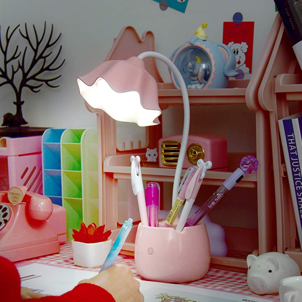 Kids LED Desk Lamp with Touch Control & USB Rechargeable - Adjustable Eye-Care Study Light, Flexible Neck, Pencil Holder - Perfect for Bedside, Nightstand, Reading & Homework (White)