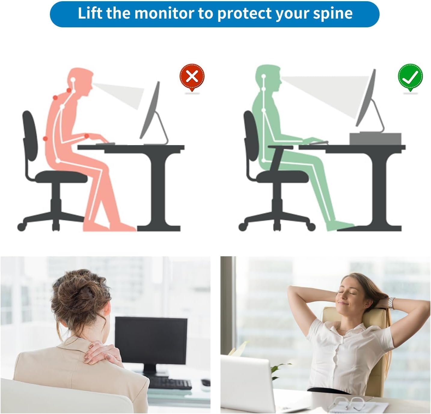 2-Tier Metal Monitor Stand Riser - Black Desk Organizer for Office Supplies | Gianotter Office Desk Storage Accessories | Perfect for Computer Monitors, Laptops & Workspace Organization