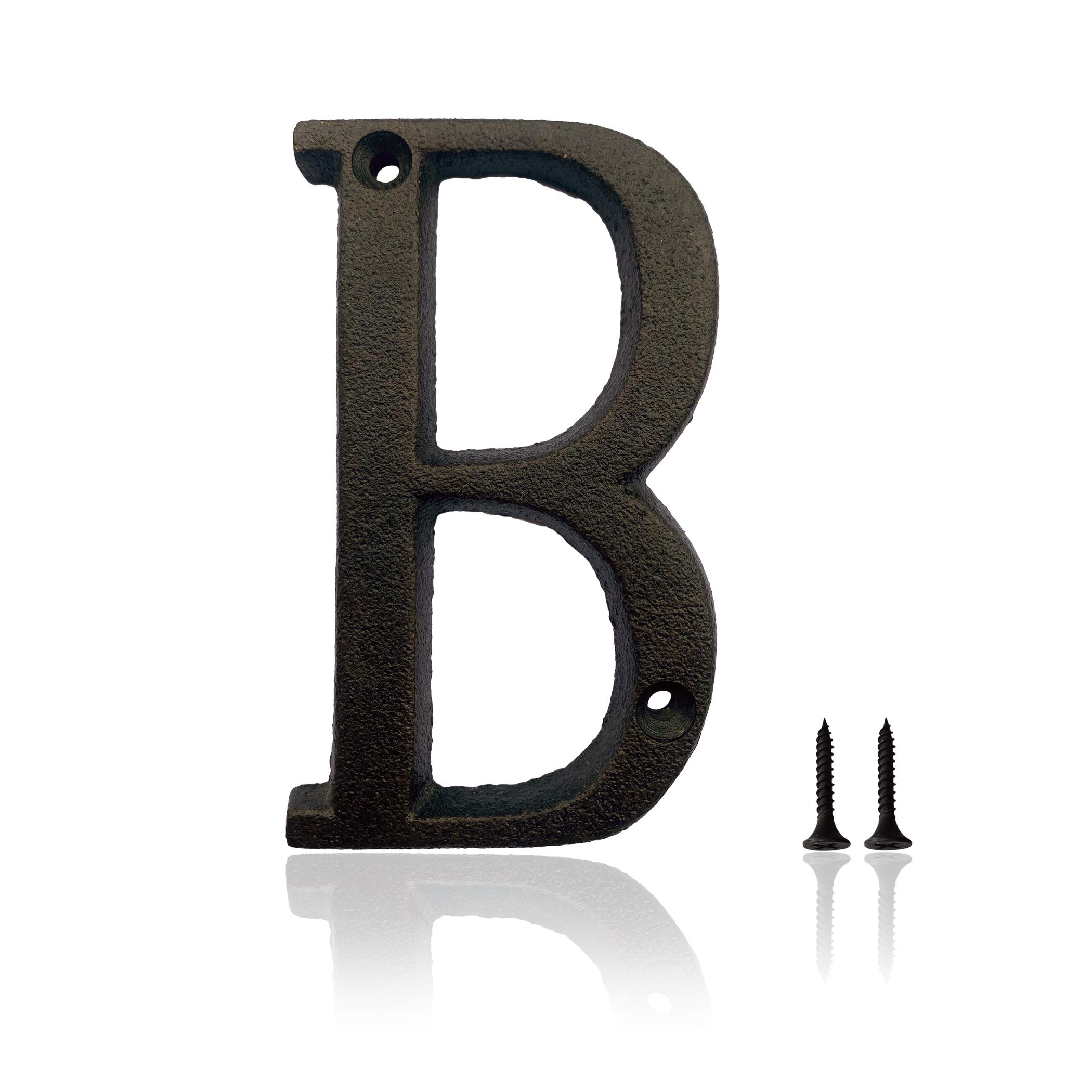 5 Inch Cast Iron House Numbers for Outside - Rustic Address Plaques for Home, Farmhouse, Garage, Shop, Office & Hotel (Letter B) - Weatherproof Outdoor Signage for Curb Appeal & Easy Identification