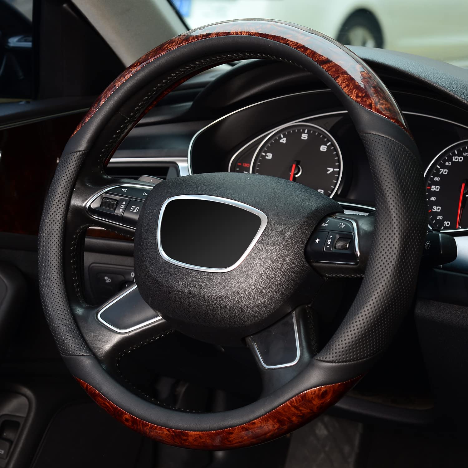 Zhol 15 Inch Universal Wood Grain Steering Wheel Cover - Anti-Slip Microfiber Leather Protector for Cars, Trucks & SUVs | Odorless & Comfortable Grip | Perfect for Daily Commute, Road Trips & Winter Driving
