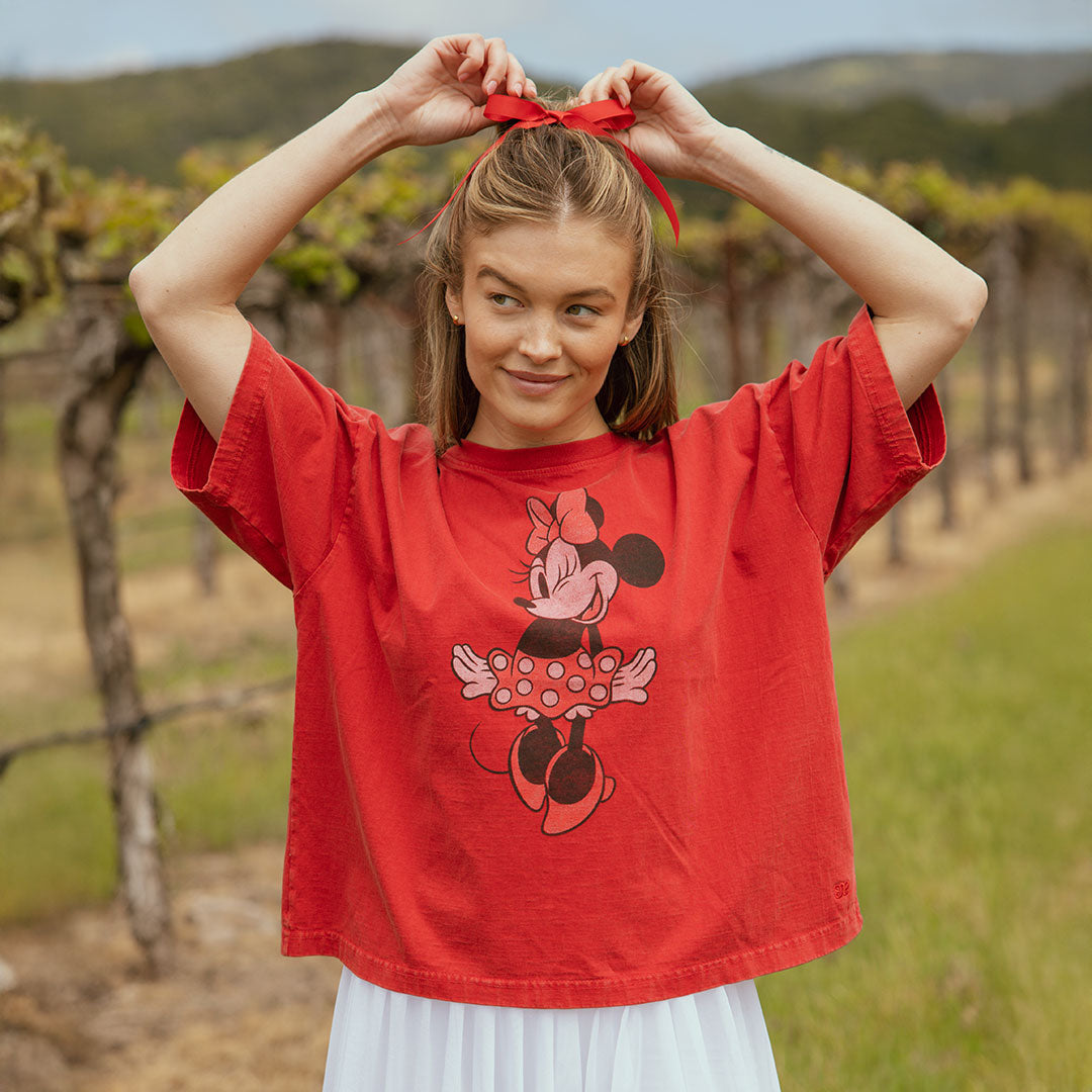 Disney Minnie Mouse Oversized T-Shirt for Women - Soft Red Cotton Casual Tee - Perfect for Lounge, Vacation & Disney Theme Parties
