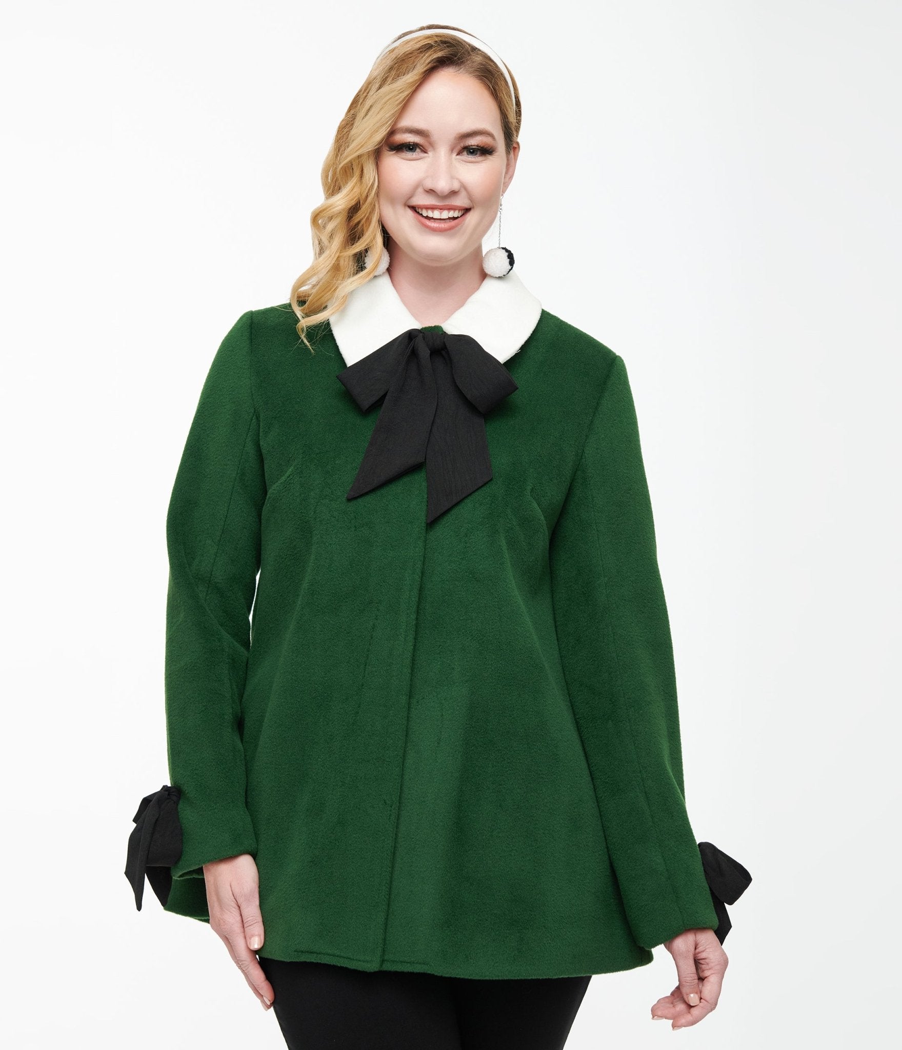 Vintage 1960s Green & Black Bows Topper Coat by Smak Parlour - Retro Outerwear for Women, Perfect for Parties & Special Occasions