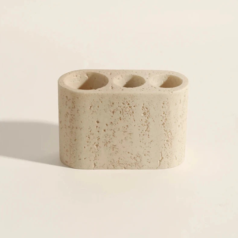 Natural Travertine Cave Stone Bathroom Accessories Set - Soap Dispenser, Toothbrush Holder & Tumbler - Spa Style Home Decor for Modern Bathrooms, Luxury Hotel Style Upgrade