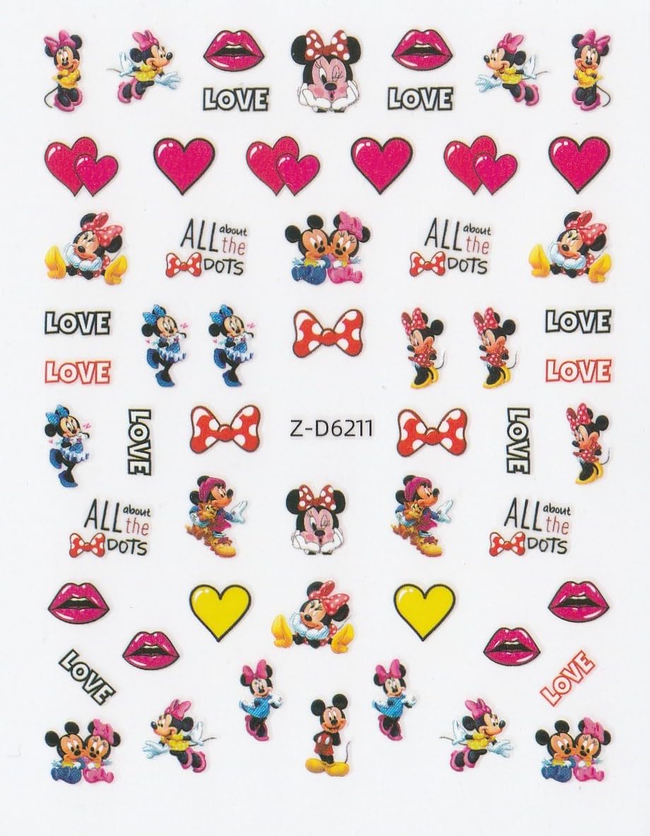 3D Self-Adhesive Nail Art Stickers - Mickey Mouse Design D6211 | Easy to Apply Nail Decals for DIY Manicure | Perfect for Parties, Holidays & Everyday Fashion