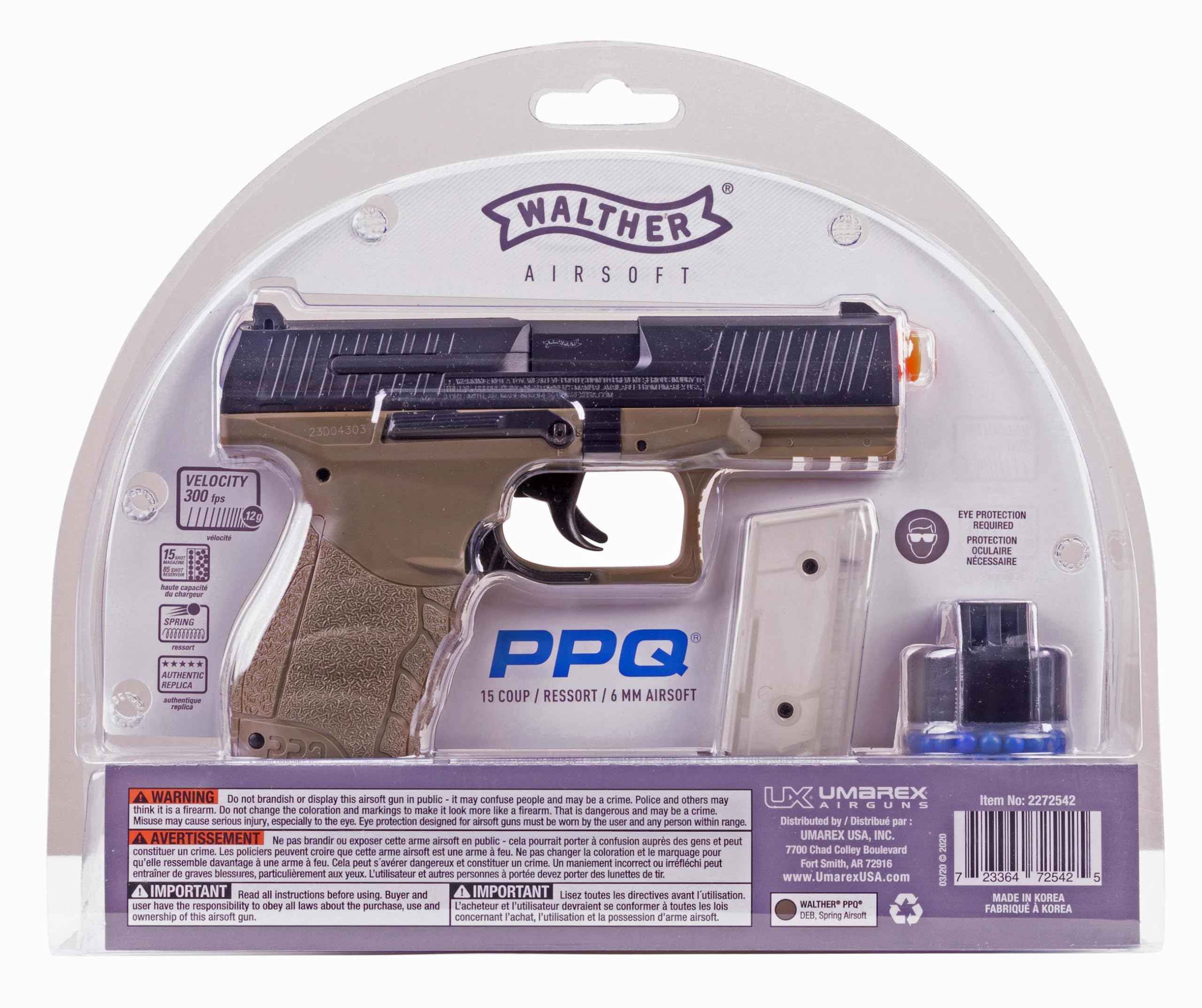 Walther PPQ Spring Airsoft Pistol - Dark Earth Brown | Realistic Airsoft Gun for Training & Target Practice | Perfect for Backyard Shooting & Airsoft Battles