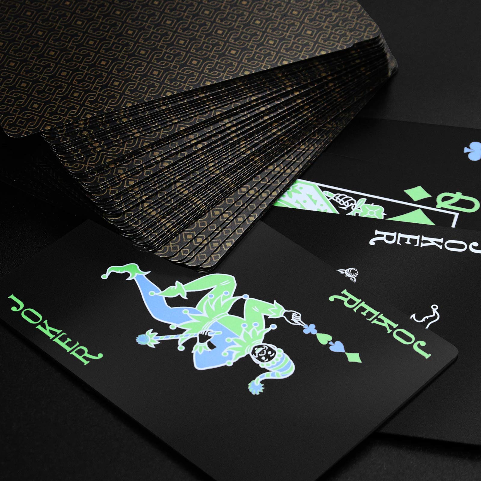 INTEGEAR 2-Pack Premium Plastic Playing Cards - Waterproof, Durable Black Poker Cards for Professional & Home Games - Perfect for Casino Nights, Poker Parties & Card Magic Tricks