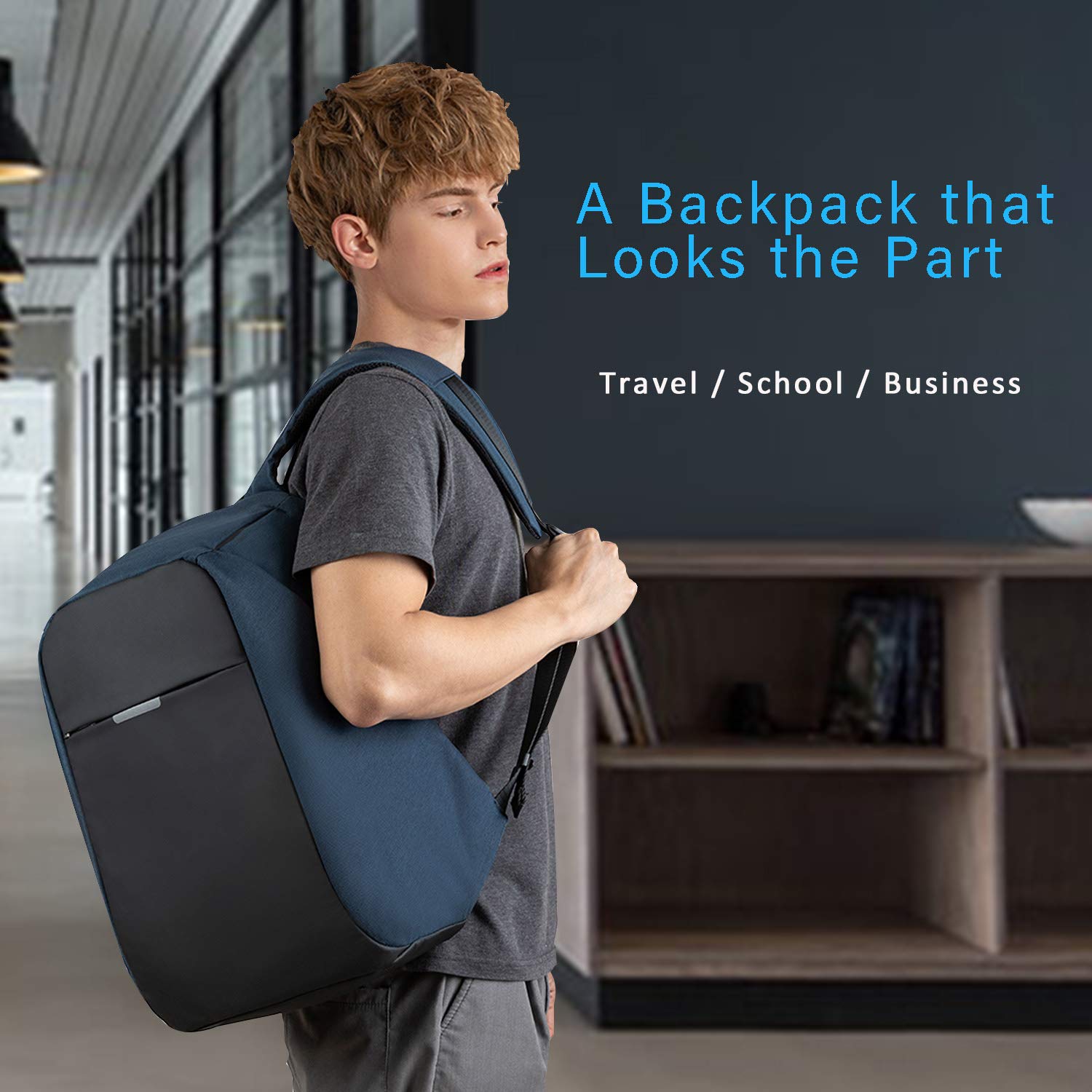 OSCAURT Anti-Theft Backpack 15.6 Inch Laptop Backpack - Waterproof Travel Backpack with Hidden Zipper & USB Charging Port - Business Computer Bag for Men & Women - Perfect for Commuting, Work, School & Travel